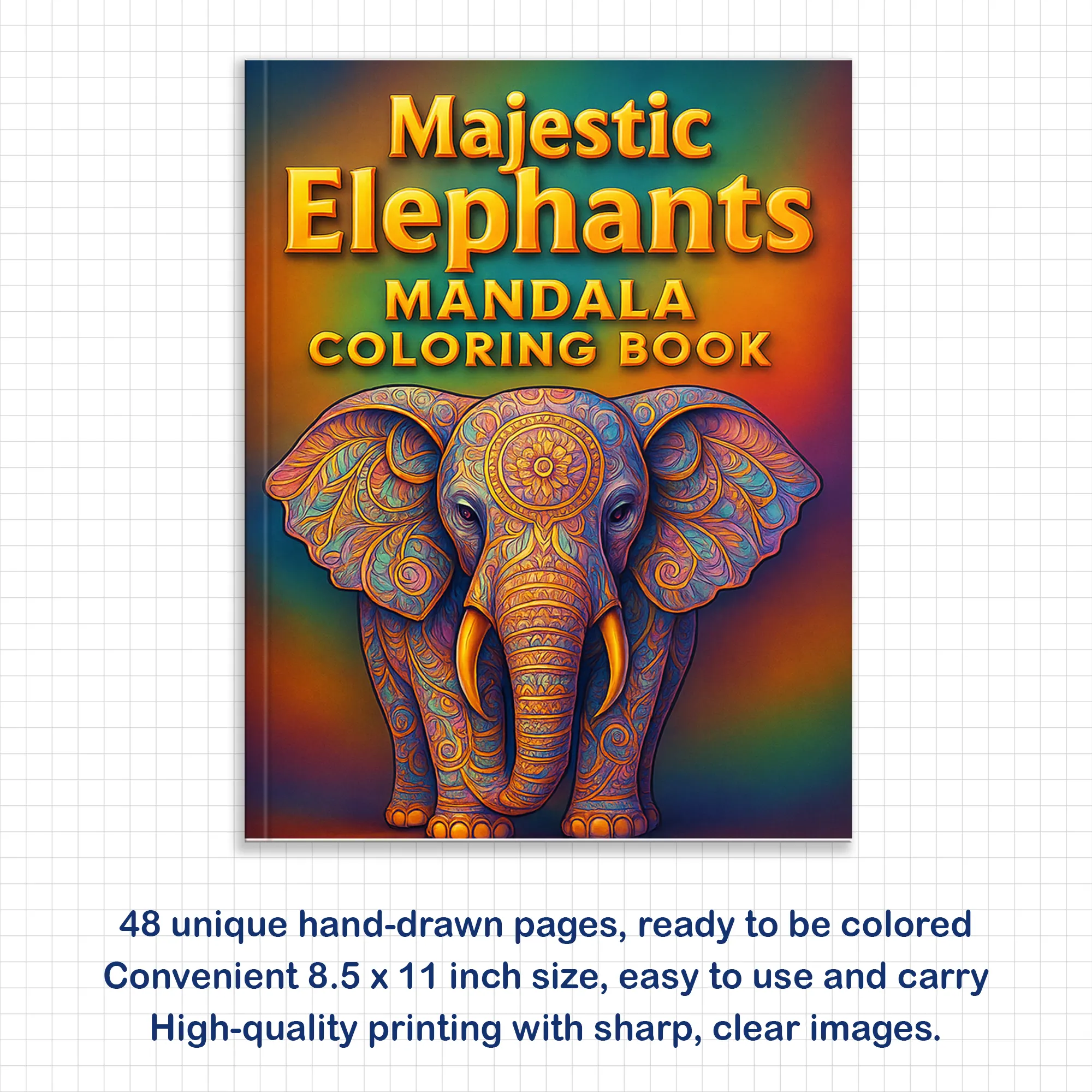 Majestic Elephants Mandala – Animal Coloring Pages – 48 Pages – Ornate Animal Designs, Bold Lines, Stress Relief – For Adults - image 2