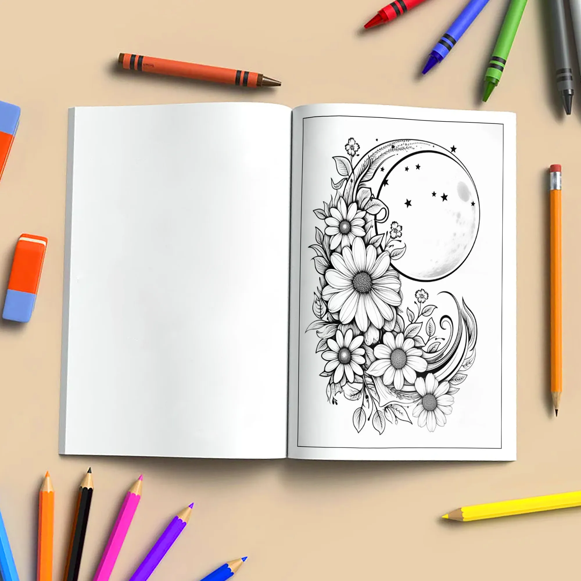 Lunar Blossoms – Flower and Moon Coloring Pages – 48 Pages – Ethereal, Dreamy, Celestial Floral Scenes – For Adults - image 4