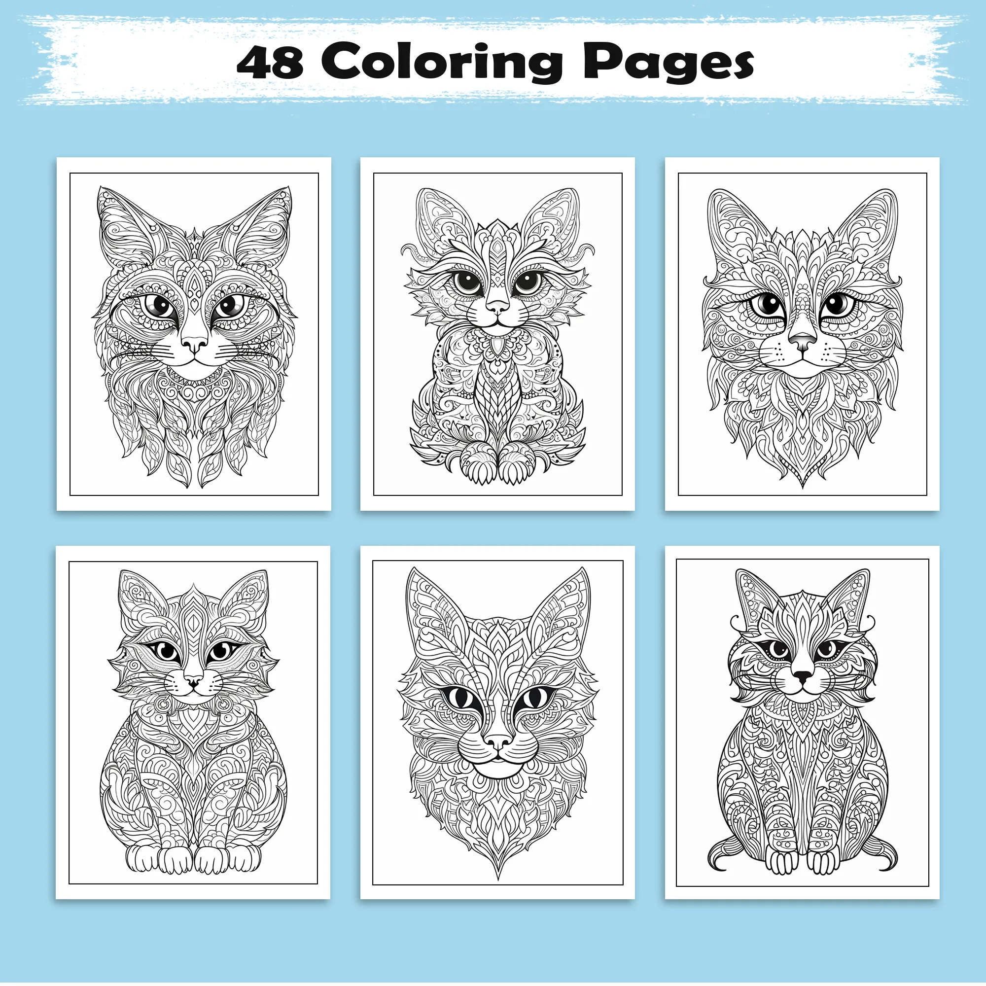 Mystic Cats Mandala Coloring Pages – 48 Intricate Designs for Adults - image 3