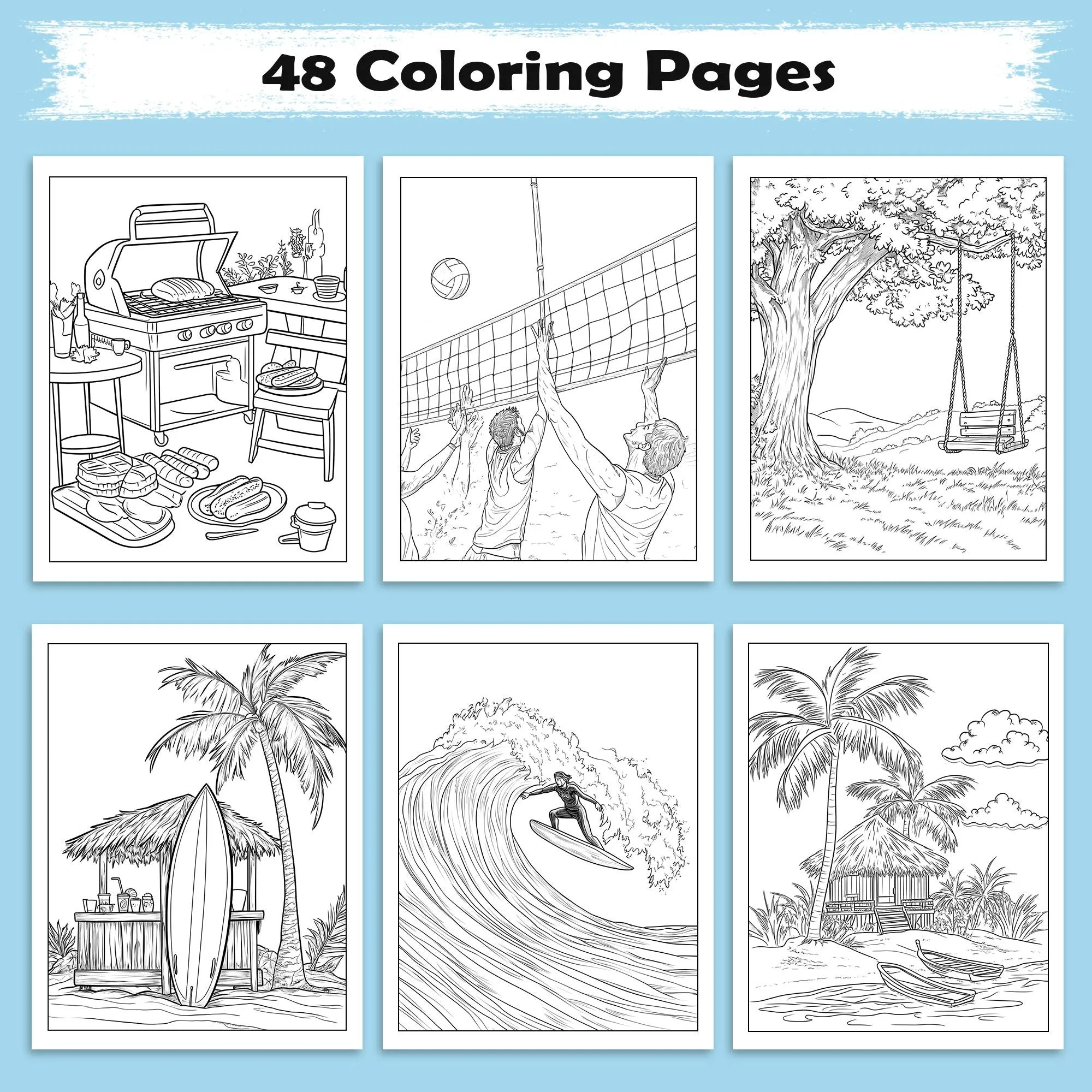 Aloha Spirit Hawaiian Coloring Pages – 48 Pages – Cute Island Life, Palm Trees, Surfboards – For Kids - image 3