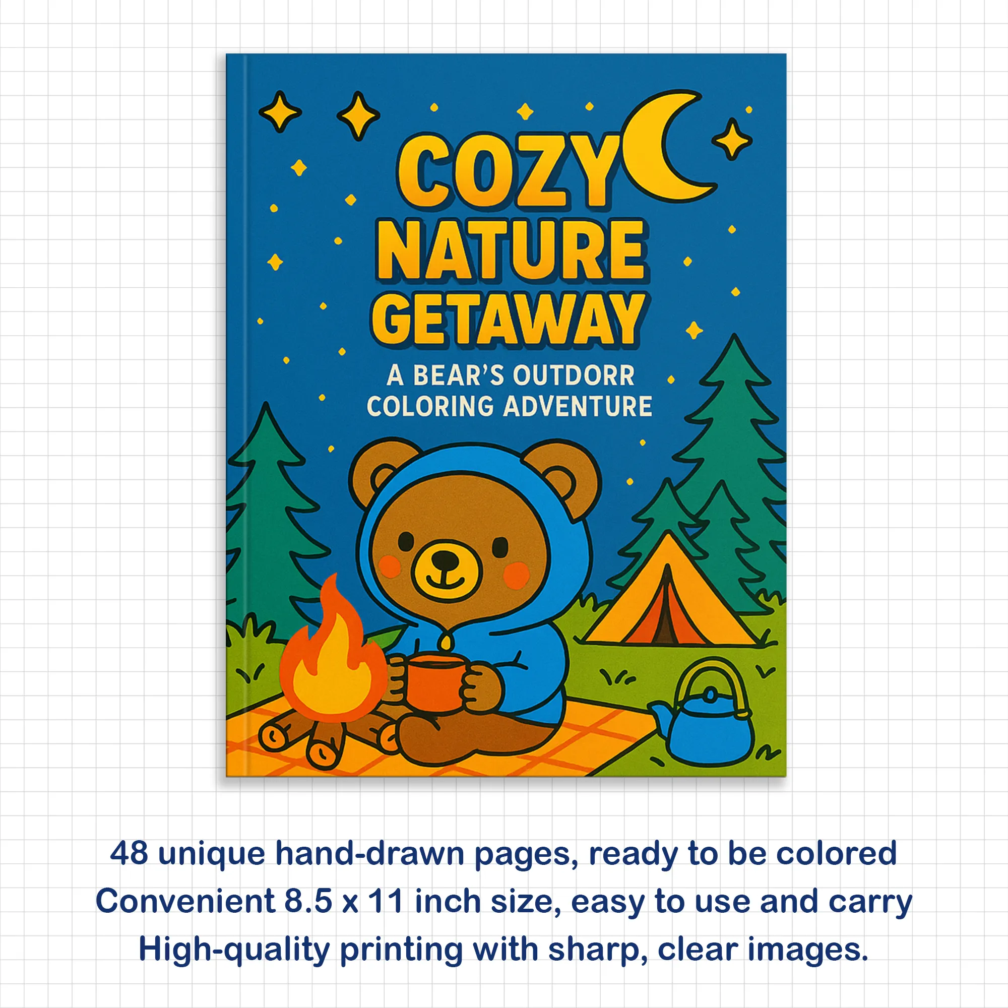 Cozy Nature Getaway Coloring Book – 48 Relaxing Outdoor Scenes with Cute Bears, Camping, Stargazing & Forest Adventures - image 3