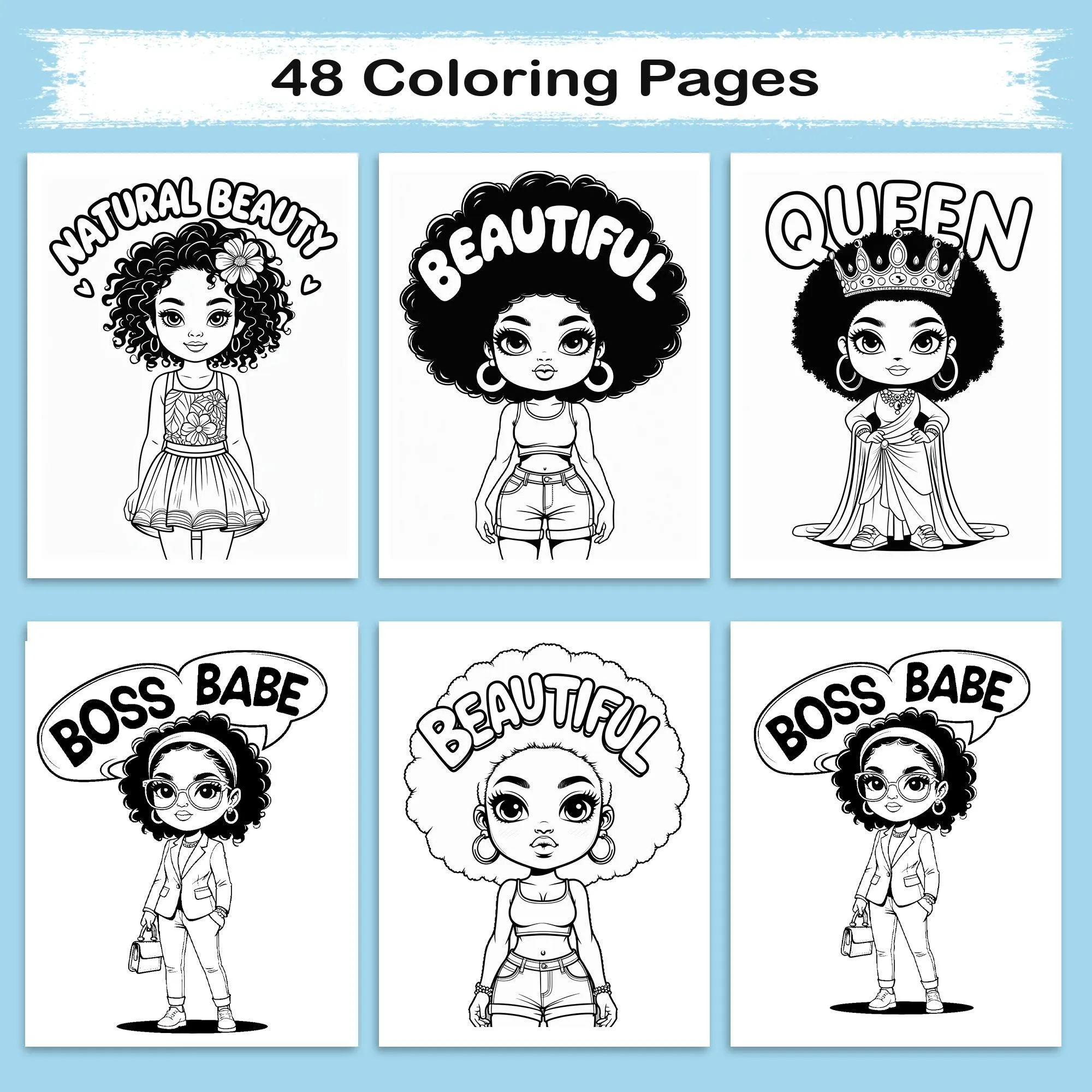 Afro Cuties Coloring Pages – 48 Pages – Cute, Chibi, Black Girl Magic – For Kids - image 4
