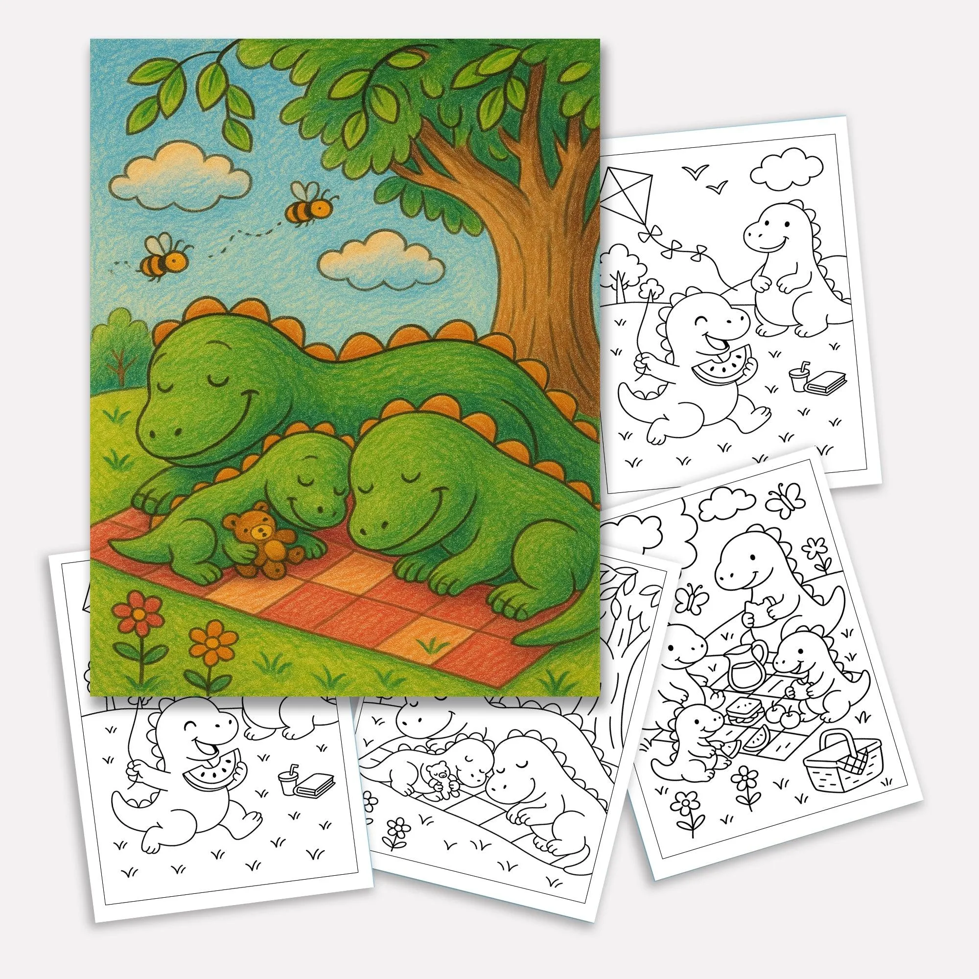Dino Family Picnic Coloring Pages – 48 Pages – Fun, Cozy, Prehistoric Adventures – For Kids - image 2