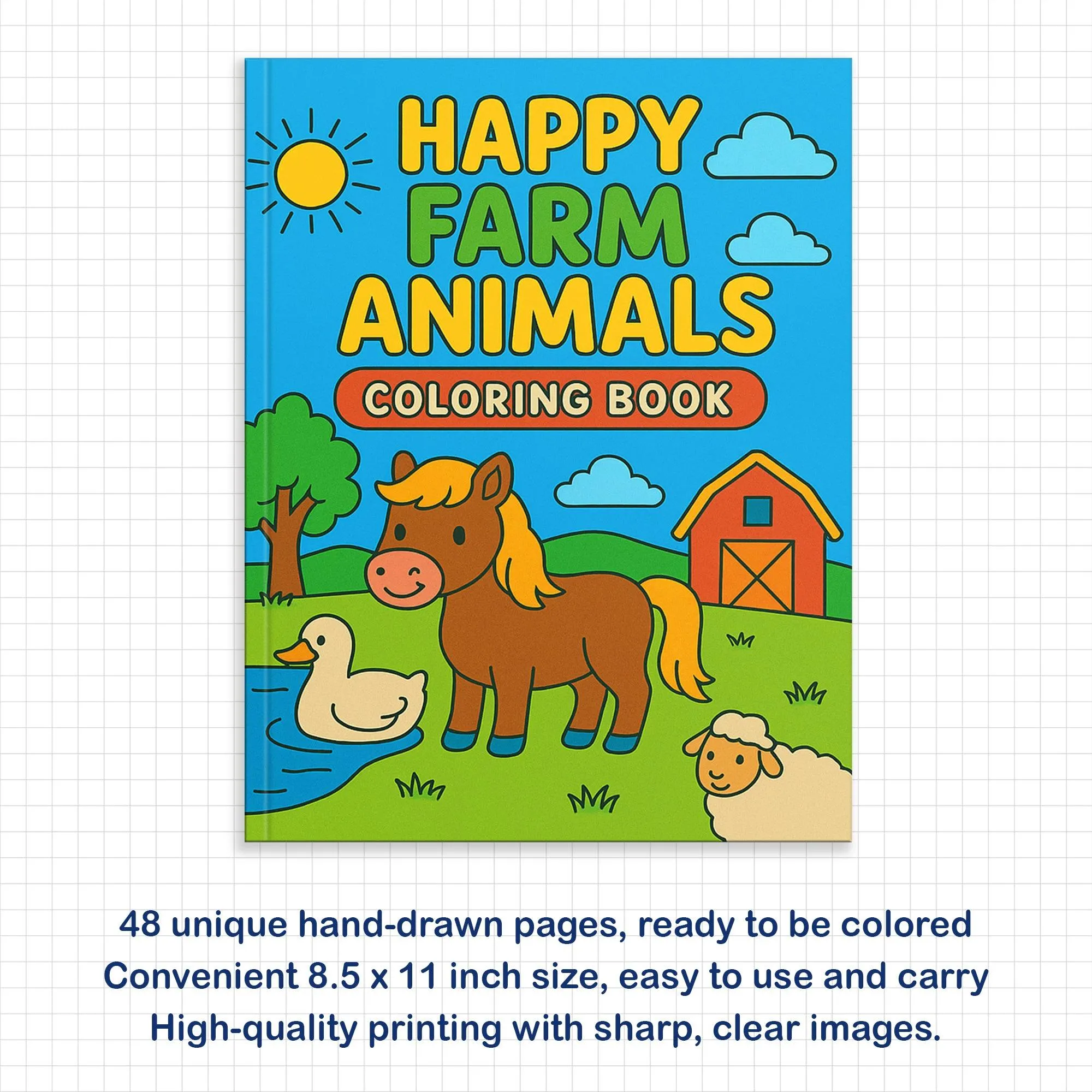 Happy Farm Animals Coloring Book – 48 Fun Coloring Pages for Kids - image 5