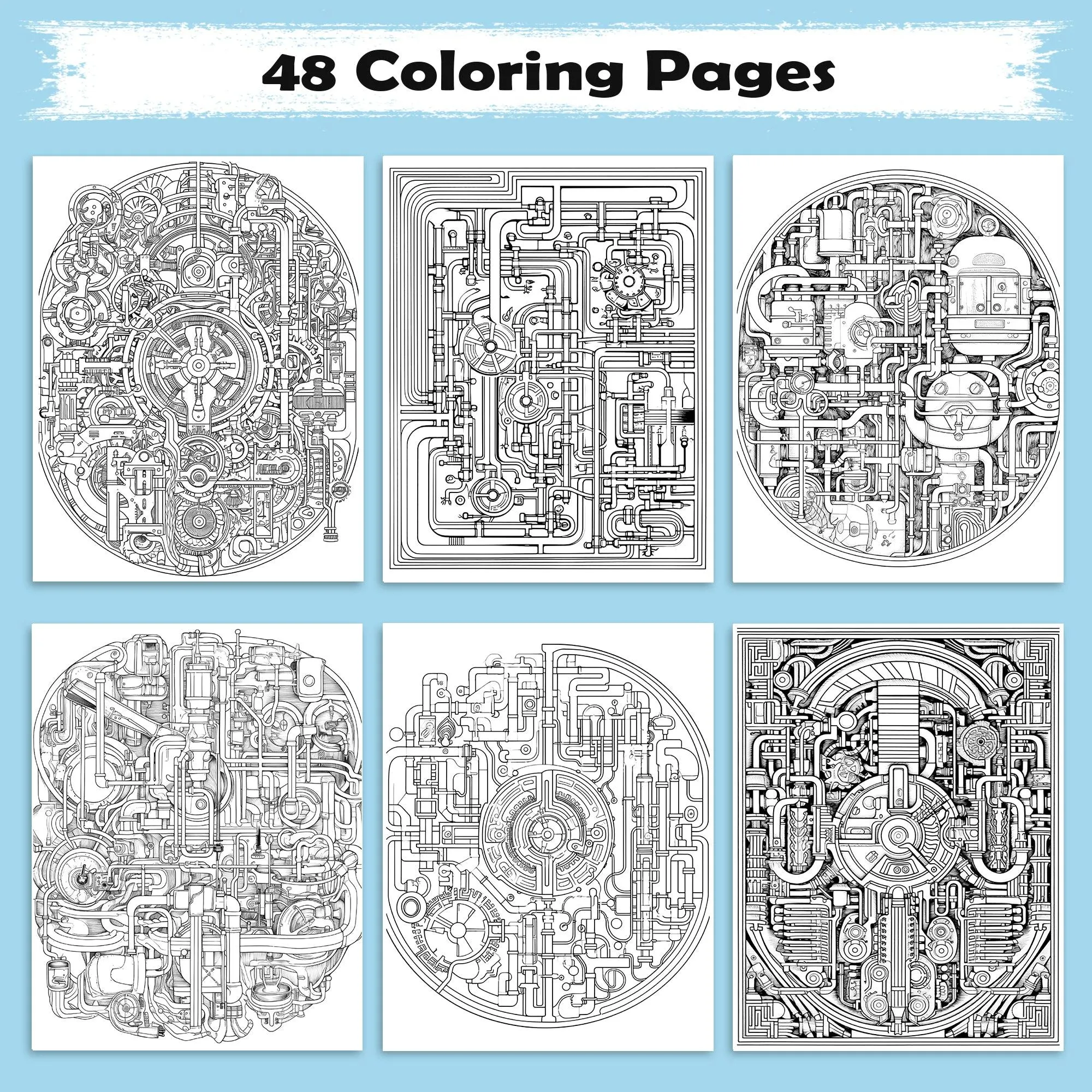 Gears and Pipes Mandala Coloring Pages – 48 Steampunk Machine Patterns for Adults - image 2