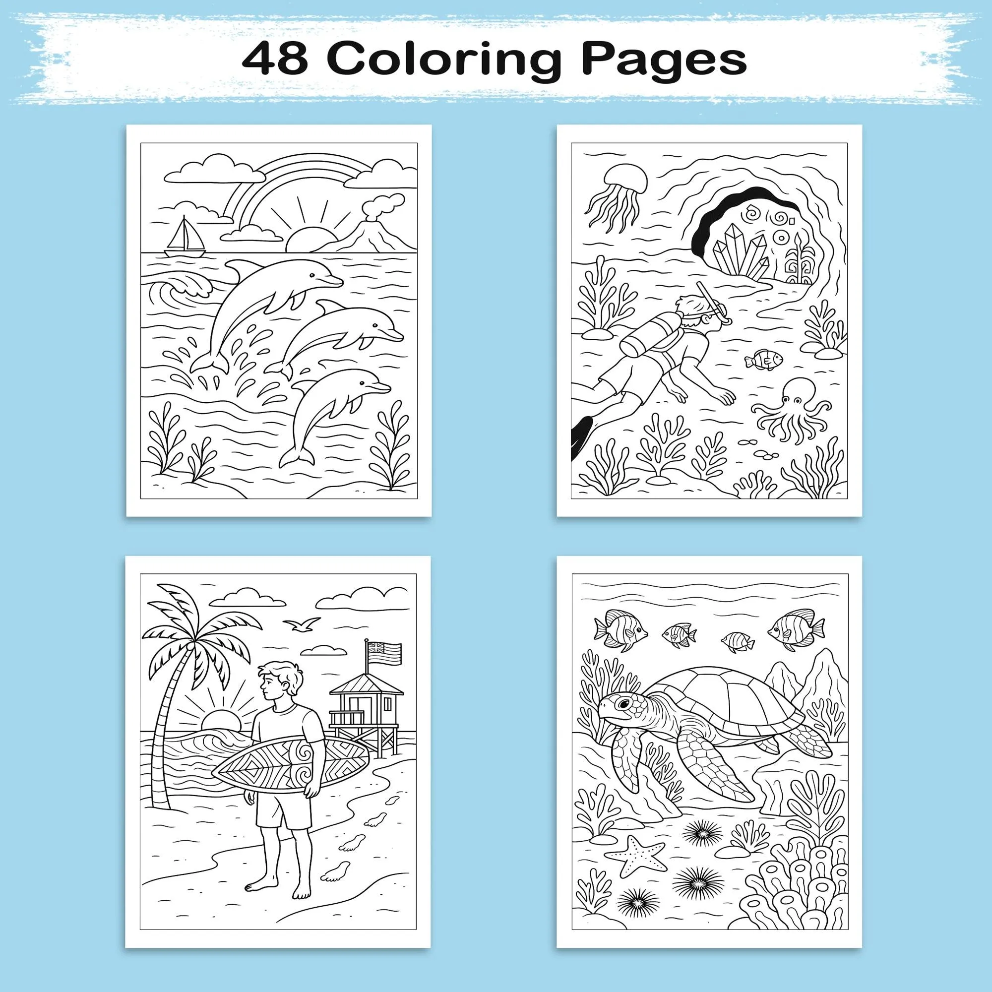 Hawaii Sea Life Journeys Coloring Pages – 48 Tropical Ocean Animal Designs - For Kids - image 3