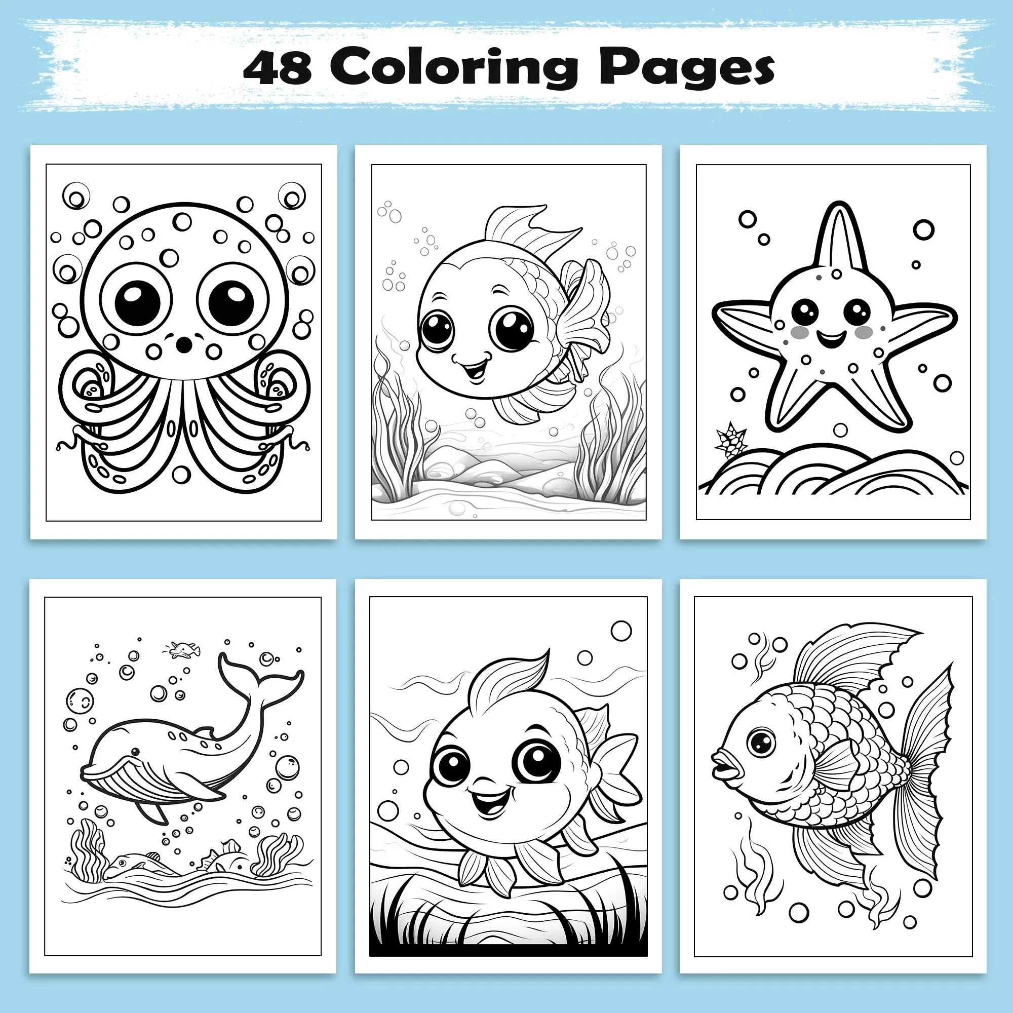 Ocean Adventures – Animal Coloring Pages – 48 Pages – Cute Sea Creatures, Bubbles, Underwater Fun – For Kids - image 3