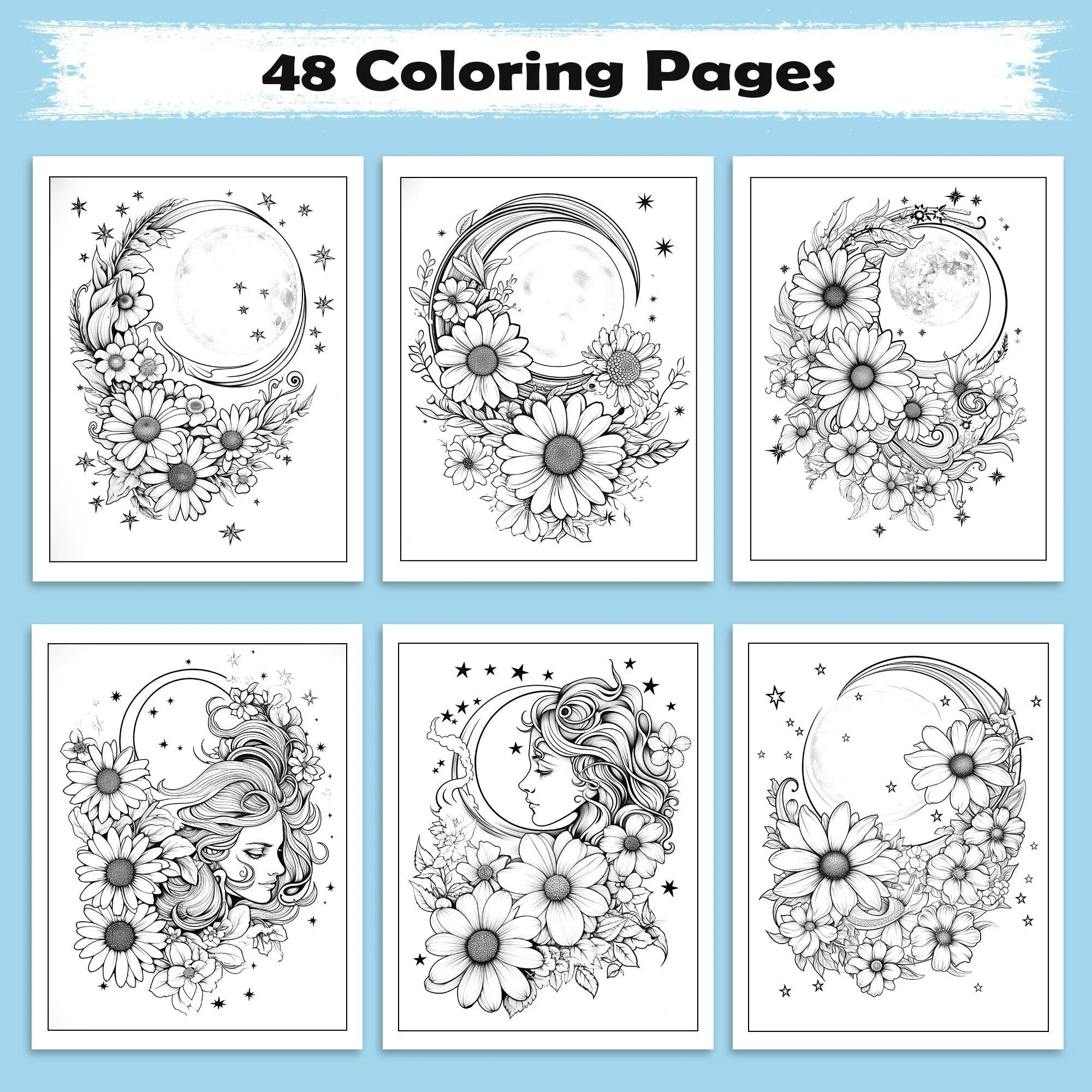 Moonlit Garden Dreams Coloring Pages – 48 Floral & Celestial Designs for Adults - image 2