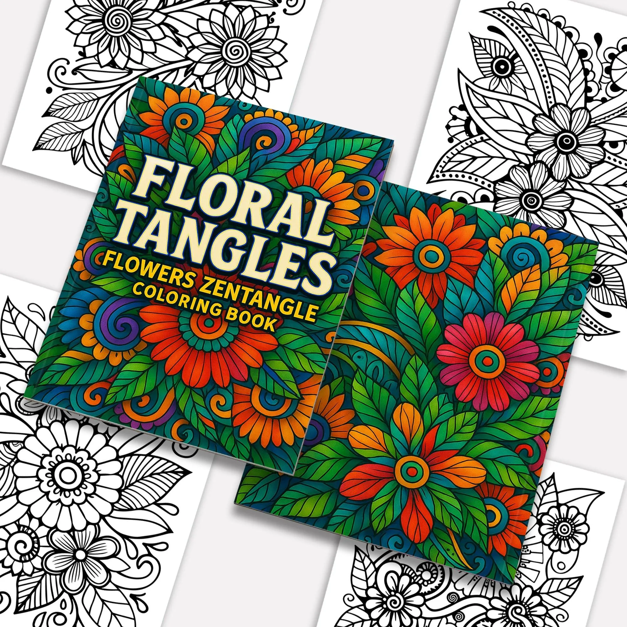 Floral Tangles – Flowers Zentangle Coloring Pages – 48 Pages – Abstract, Relaxing, Intricate Line Art – For Adults