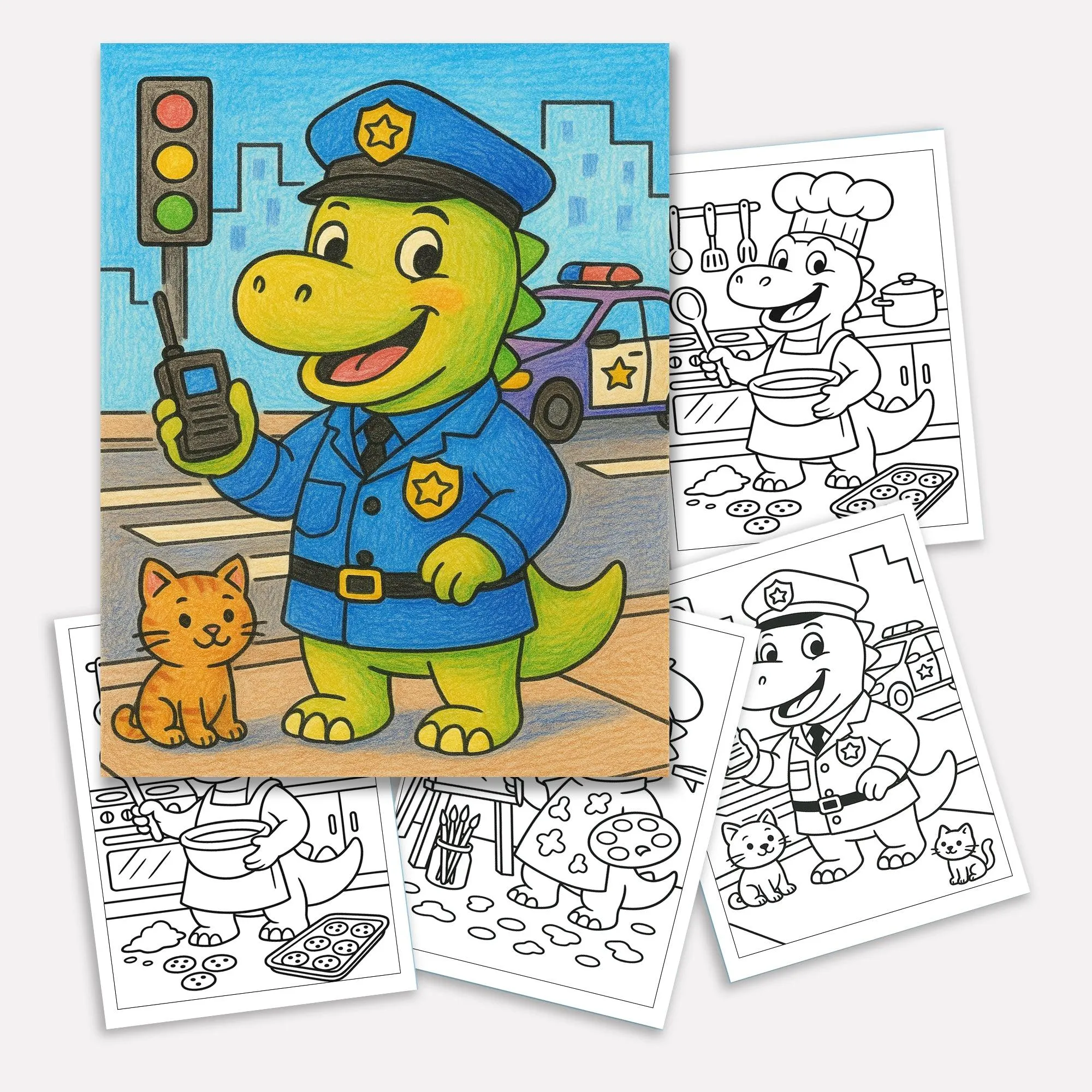 Dino Jobs Adventure Coloring Pages – 48 Pages – Funny, Imaginative, Career-Themed Scenes – For Kids - image 2