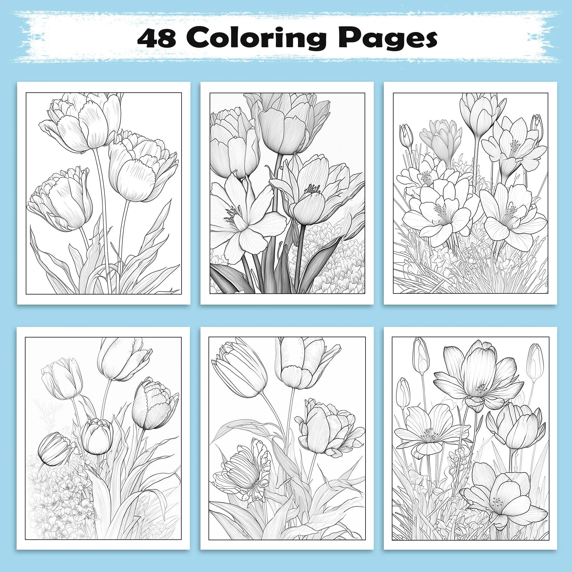 Tulip Serenity Coloring Pages – 48 Pages – Floral Art, Elegant Tulips, Botanical Designs – For Adults - image 3