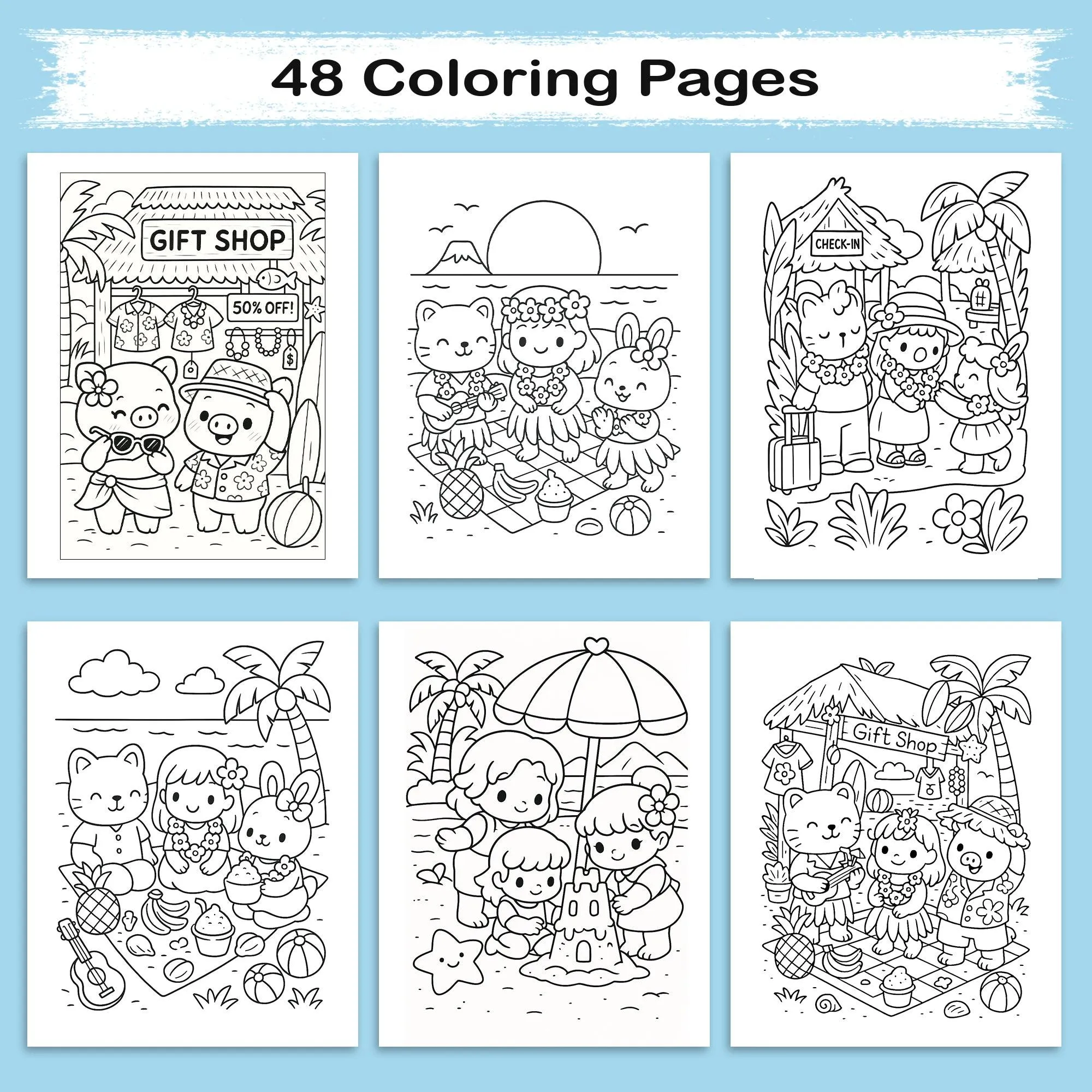 Cozy Hawaii Cute Vacation Coloring Book – 48 Coloring Pages for Kids and Adults - image 4