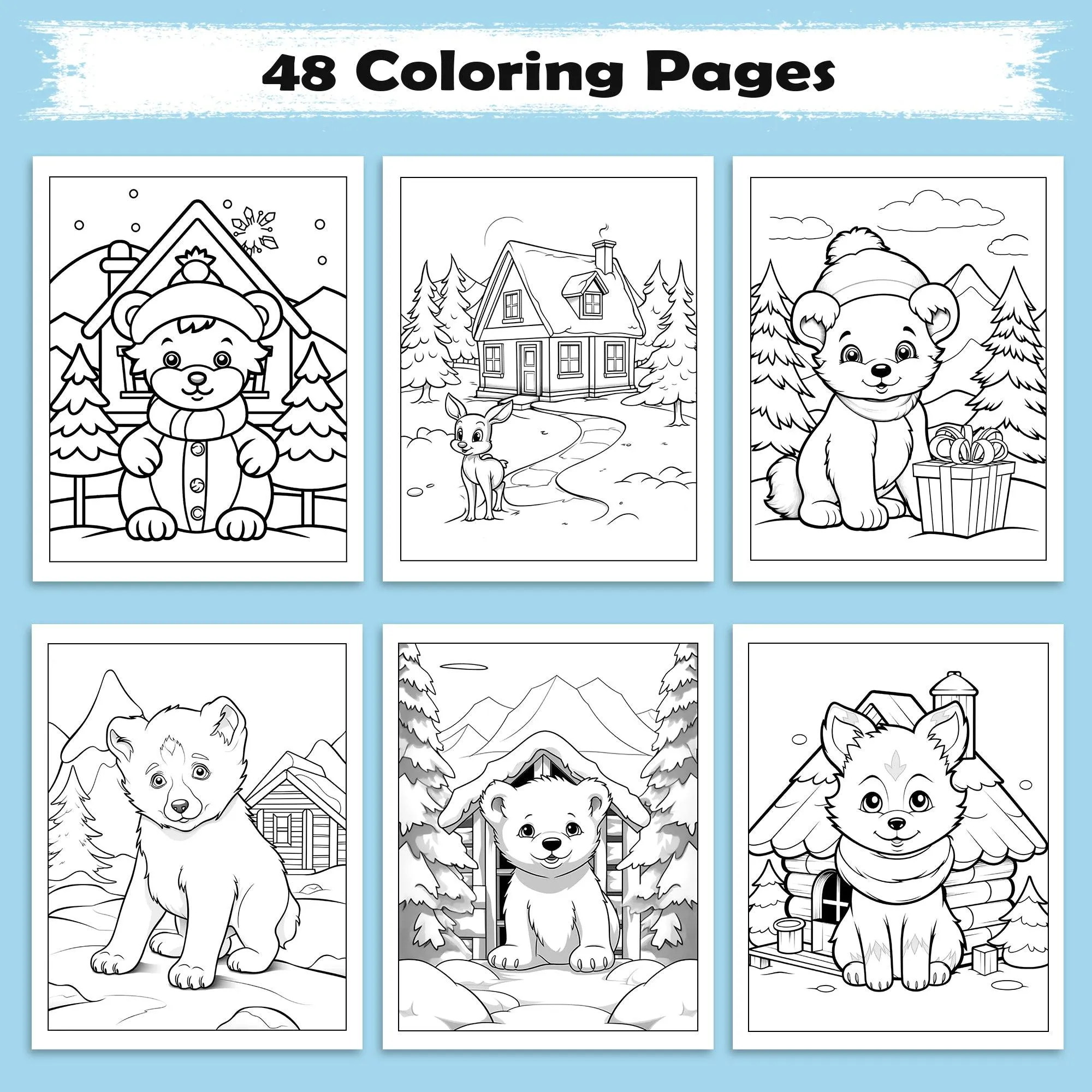 Snowy Friends Coloring Pages – 48 Pages – Cute Winter Animals – For Kids - image 3