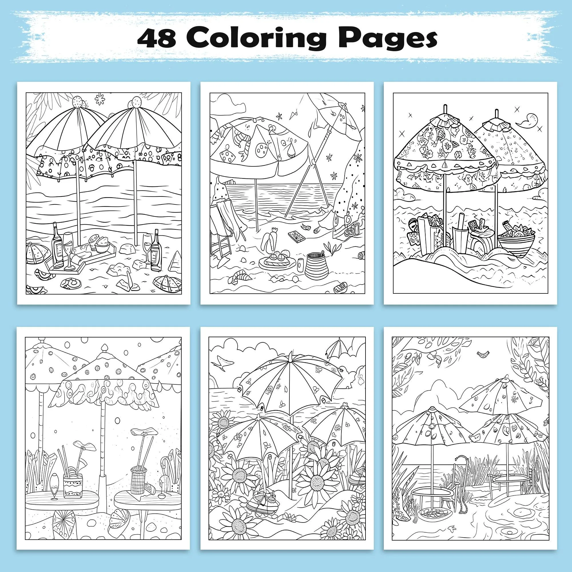 Tropical Picnic Escape Coloring Page – 48 Pages – Beach Picnic Theme – For Adults - image 3