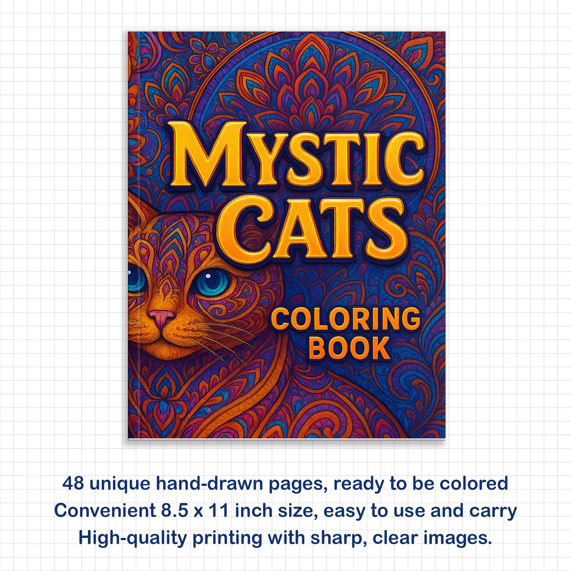 Mystic Cats – Mandala Coloring Pages – 48 Pages – Intricate Feline Patterns, Stress-Relieving Designs – For Adults - image 2