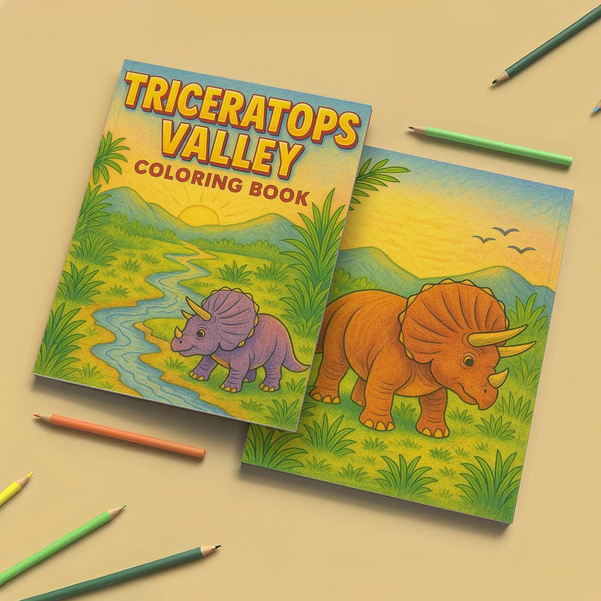 Triceratops Valley Coloring Pages – 48 Pages – Cute, Peaceful, Dinosaur Family Moments – For Kids - image 4
