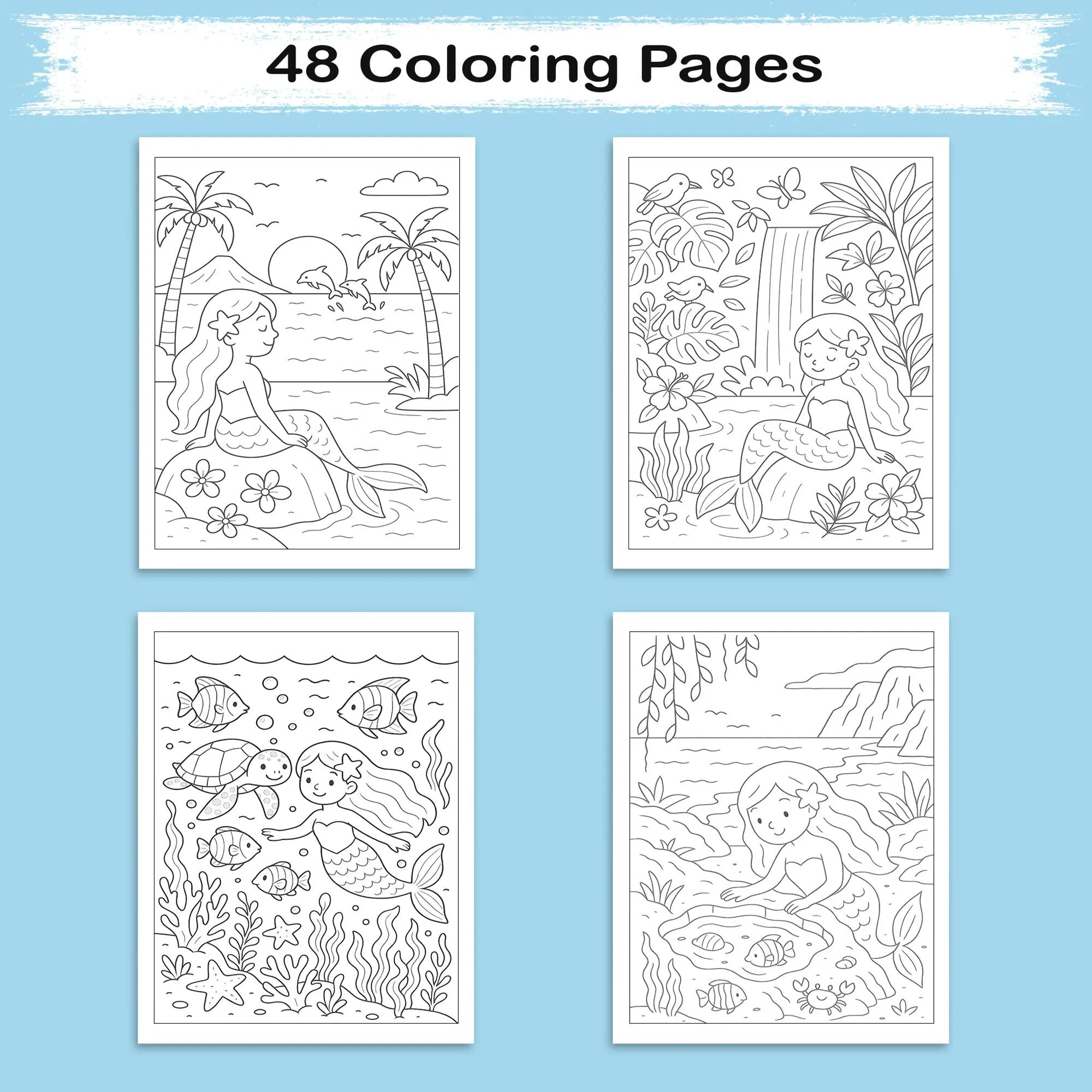 Hawaii Mermaid Coast Adventures Coloring Pages – 48 Whimsical Scenes with Lava Rocks, Tide Pools & Sea Life - For Kids - image 3