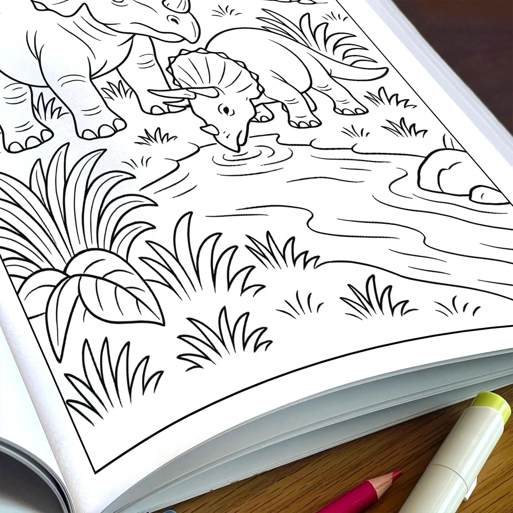 Triceratops Valley Coloring Pages – 48 Pages – Cute, Peaceful, Dinosaur Family Moments – For Kids - image 7