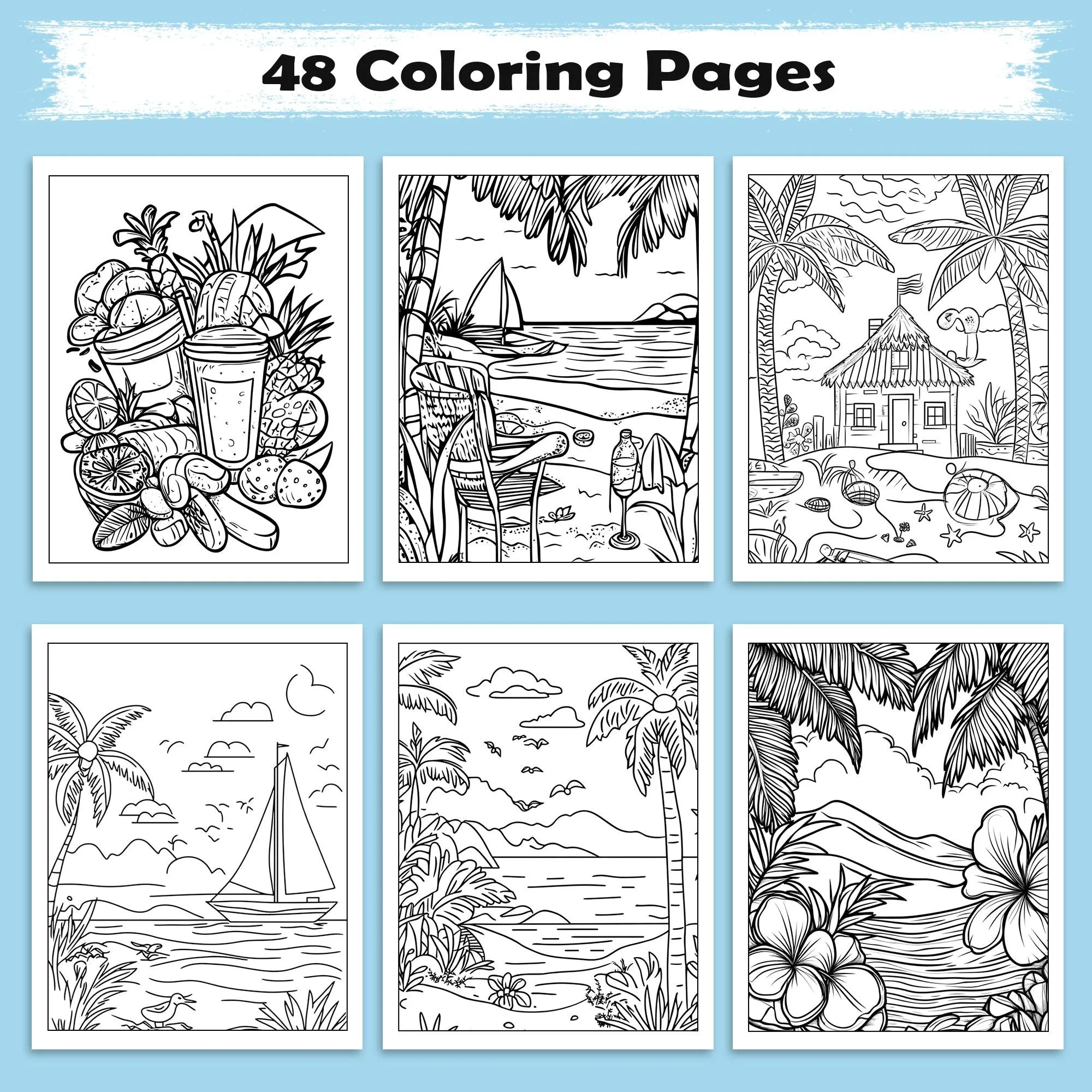Hawaii Vibes Coloring Pages – 48 Fun and Scenic Beach Designs for Adults - image 2