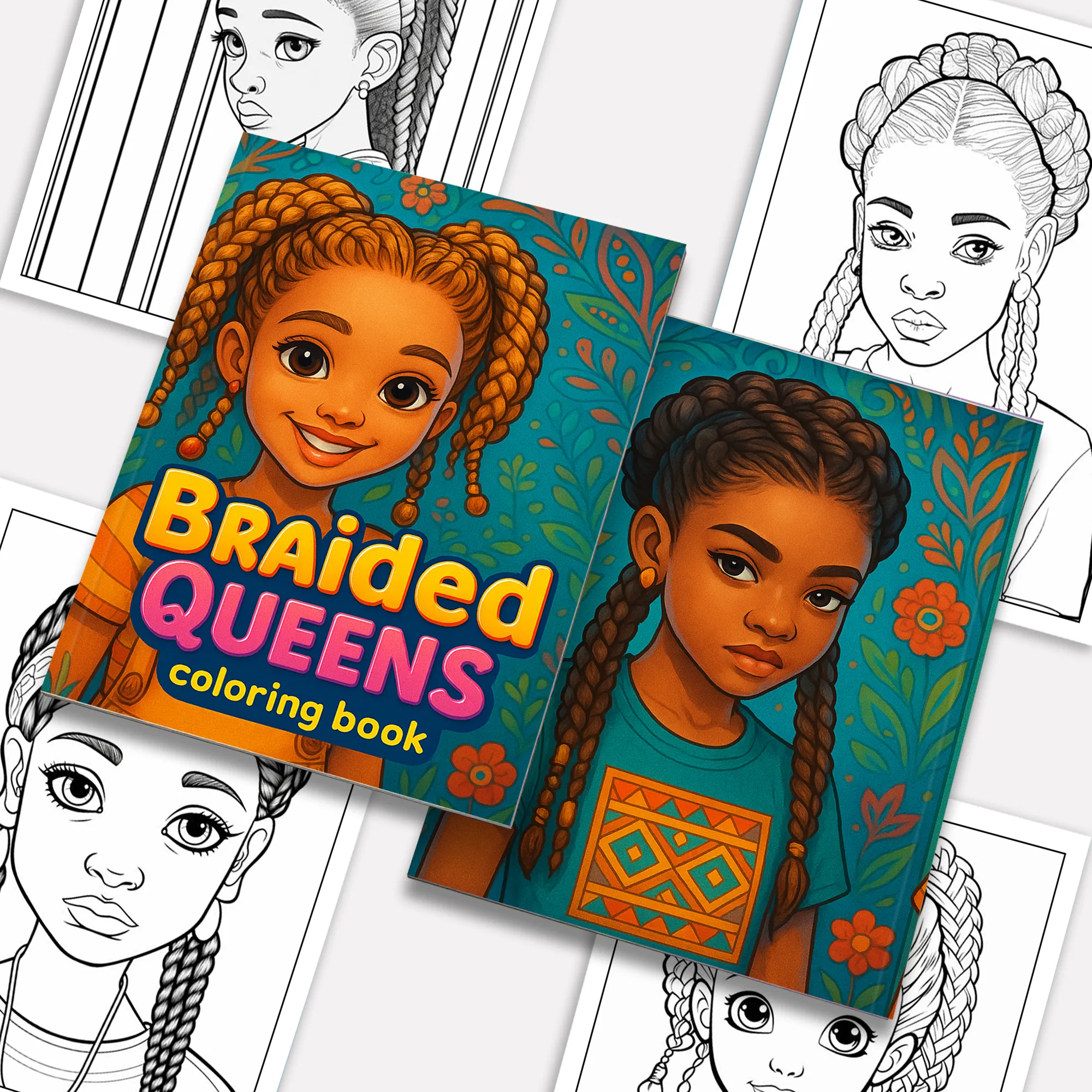 Braided Queens – Black Girls Coloring Pages – 48 Pages – Stylish, Empowering, Diverse Hairstyles – For Kids
