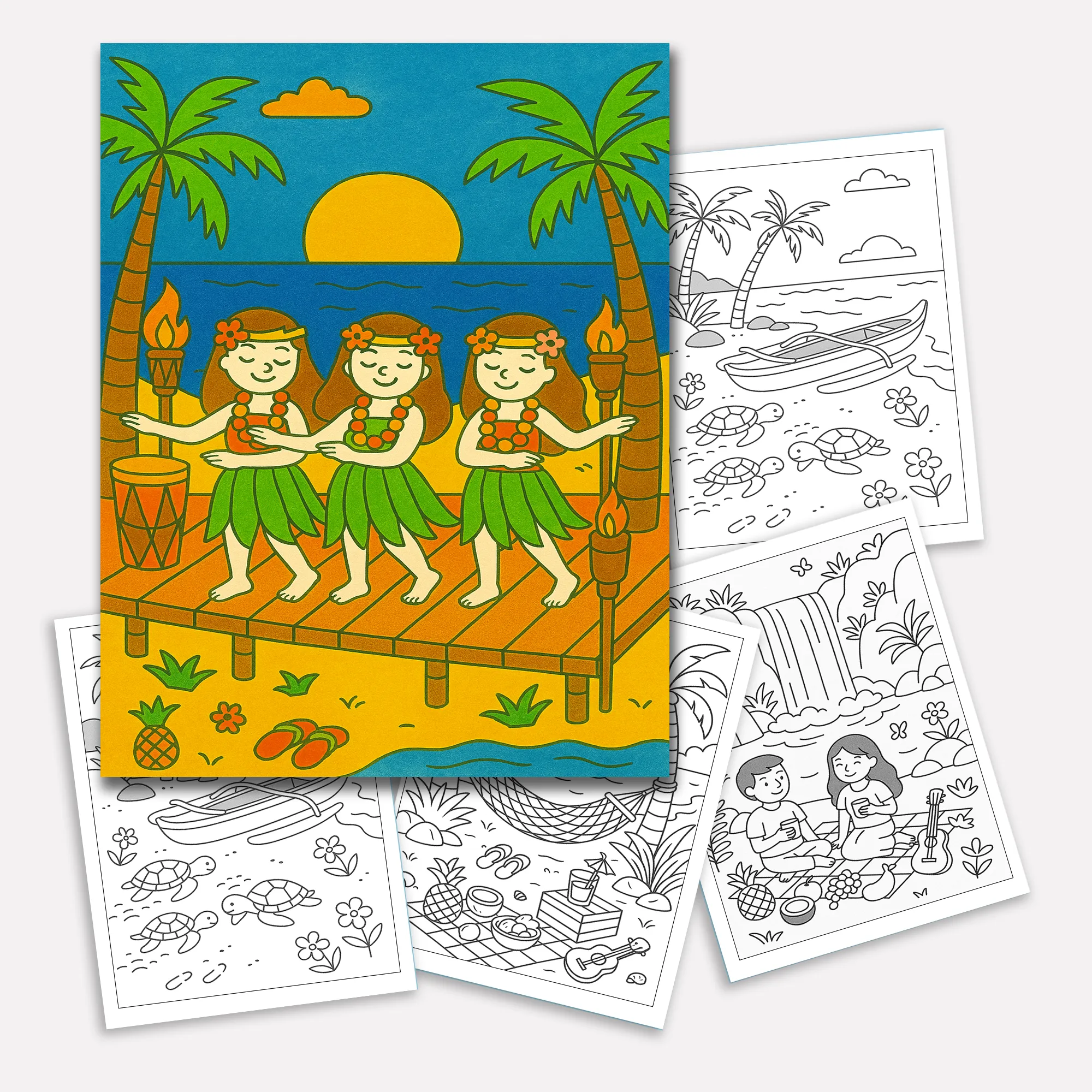 Sunshine & Hula Coloring Pages – 48 Pages – Fun, Tropical, Hawaiian Dances – For Kids - image 3