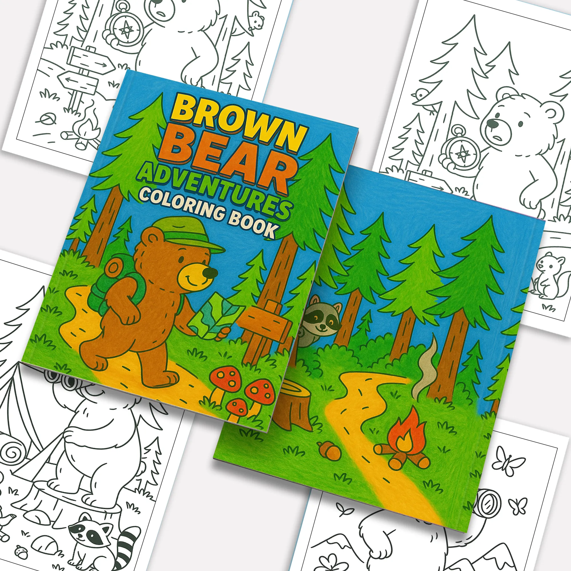 Brown Bear Adventures – Animal Coloring Pages – 48 Pages – Cute, Forest, Wholesome Moments – For Kids