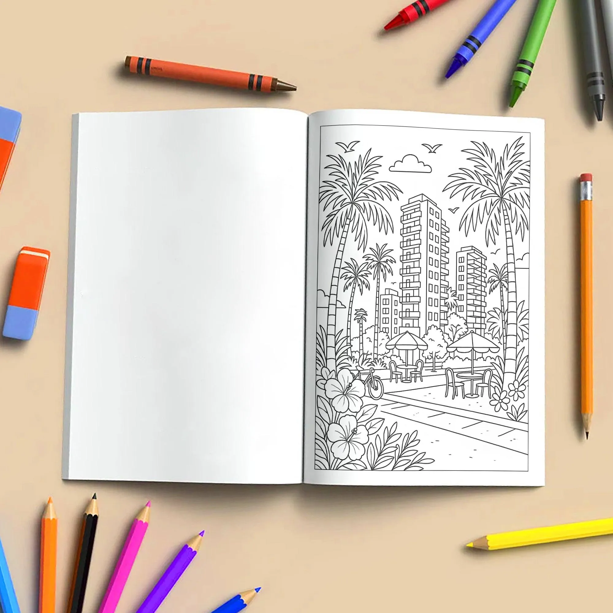 Hawaii Cityscapes & Sunsets – Hawaii Coloring Pages – 48 Pages – Tropical Urban Scenes, Sunset Views – For Adults - image 5