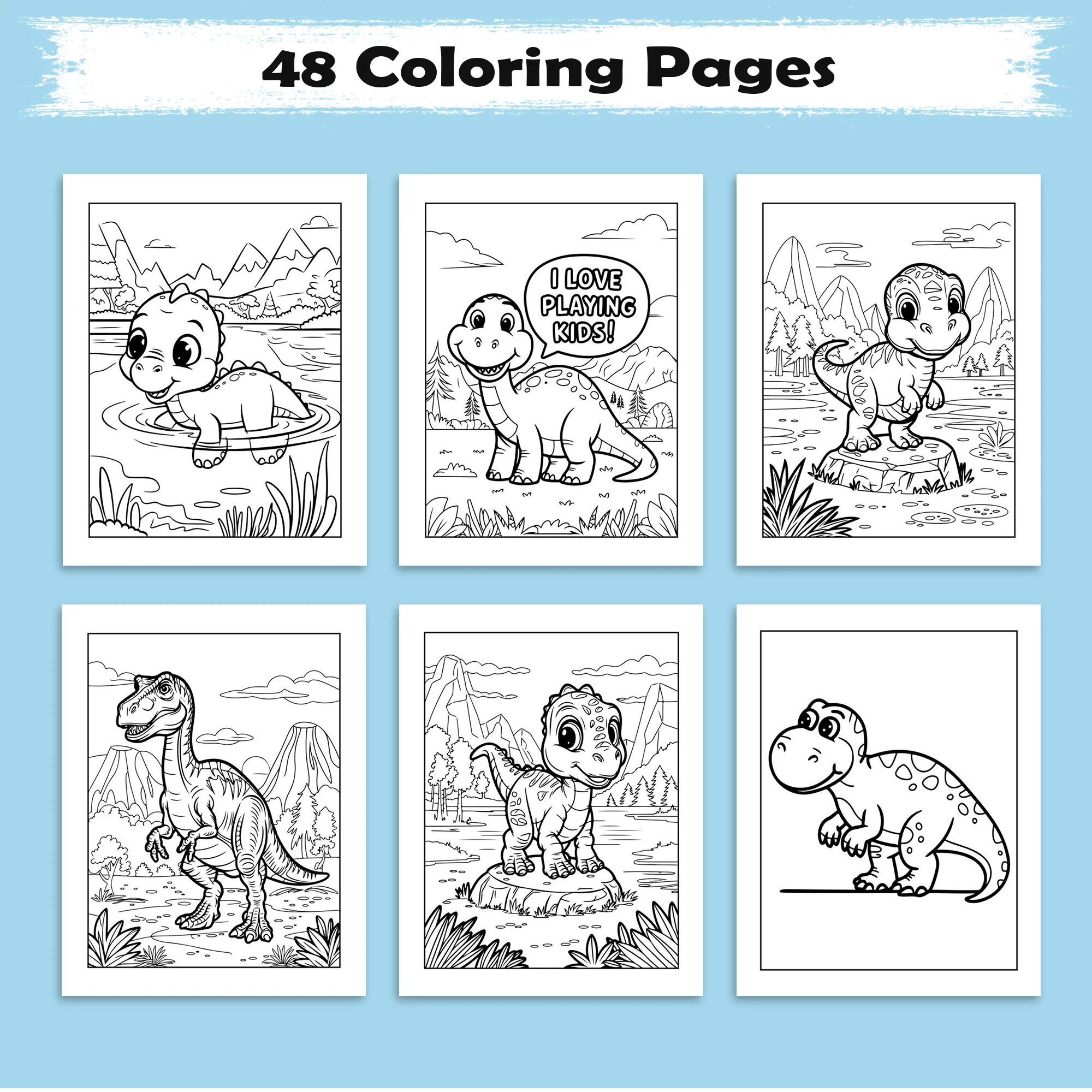 Dino Friends Adventure – Dinosaur Coloring Pages – 48 Pages – Fun and Friendly Dinos – For Kids - image 3