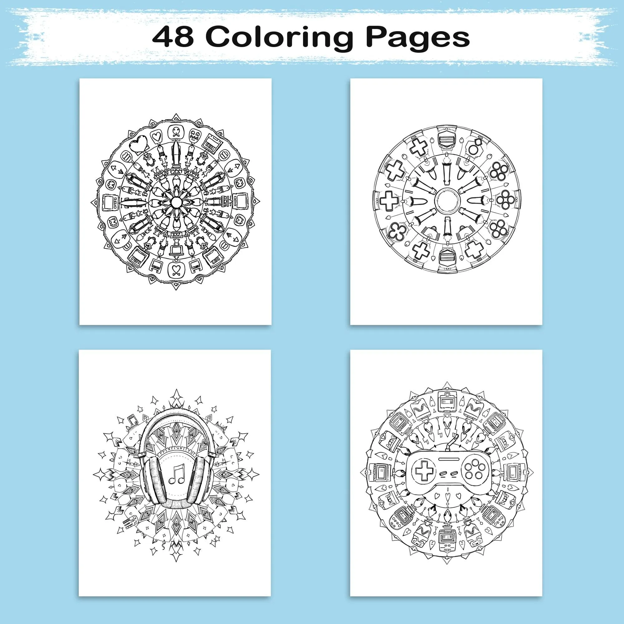Gamer Mandalas – Mandala Coloring Pages – 48 Pages – Controllers, Pixels, Retro Symbols & Game Vibes – For Teens and Adults - image 3