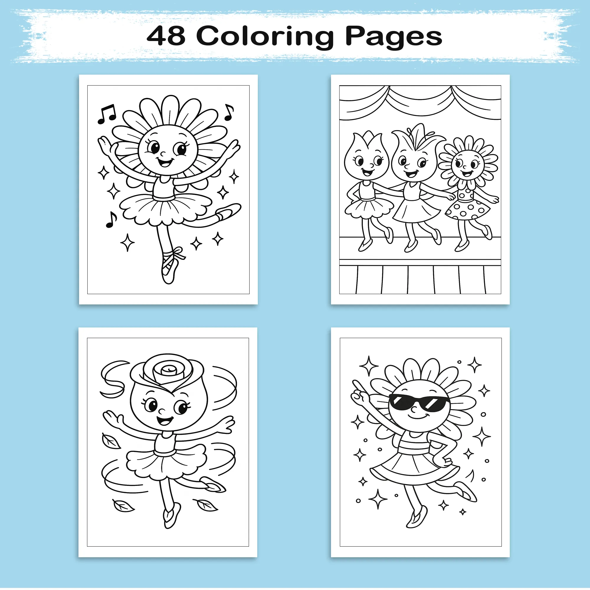 Dancing Flower Friends– Flower Coloring Pages – 48 Pages - Cute, Whimsical, Ballerina Blooms – For Kids - image 3