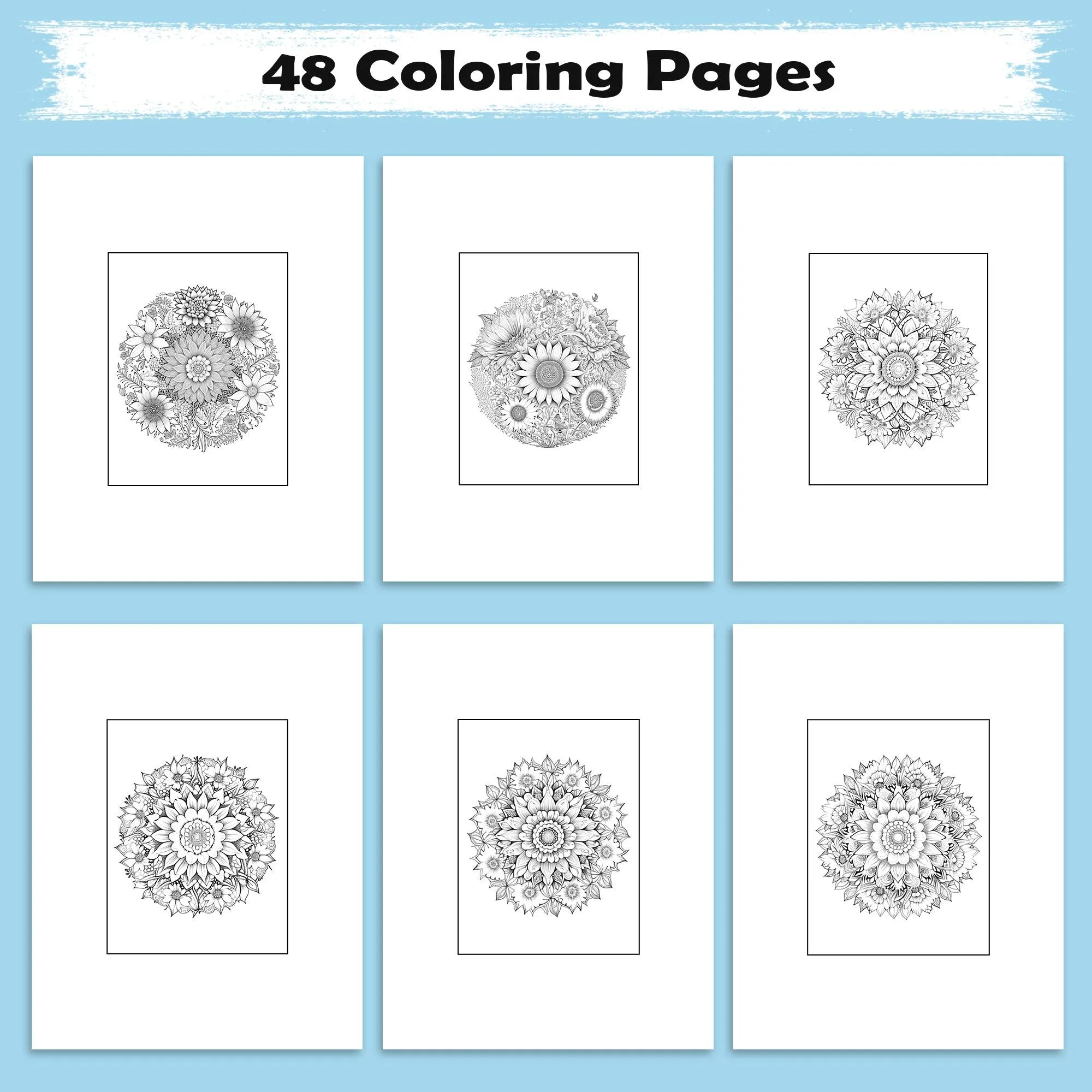 Radiant Blooms Coloring Pages – 48 Pages – Floral Mandala Patterns, Garden Flowers – For Adults - image 3