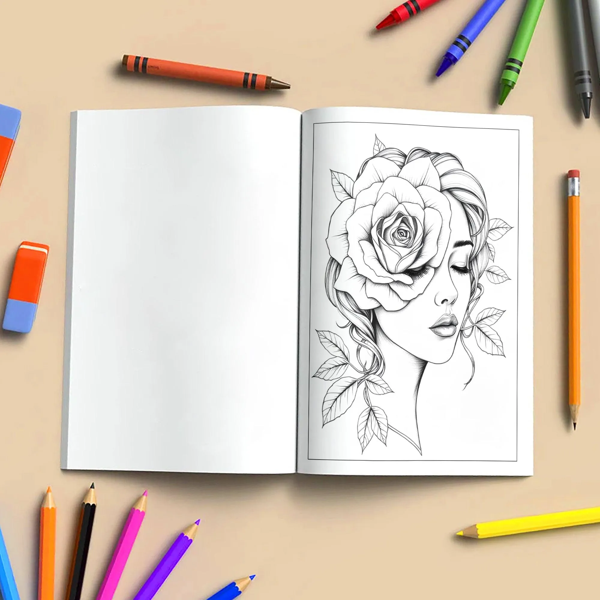 Faces in Bloom – Coloring Pages – 48 Surreal Floral Portraits – For Kids And Adults - image 5
