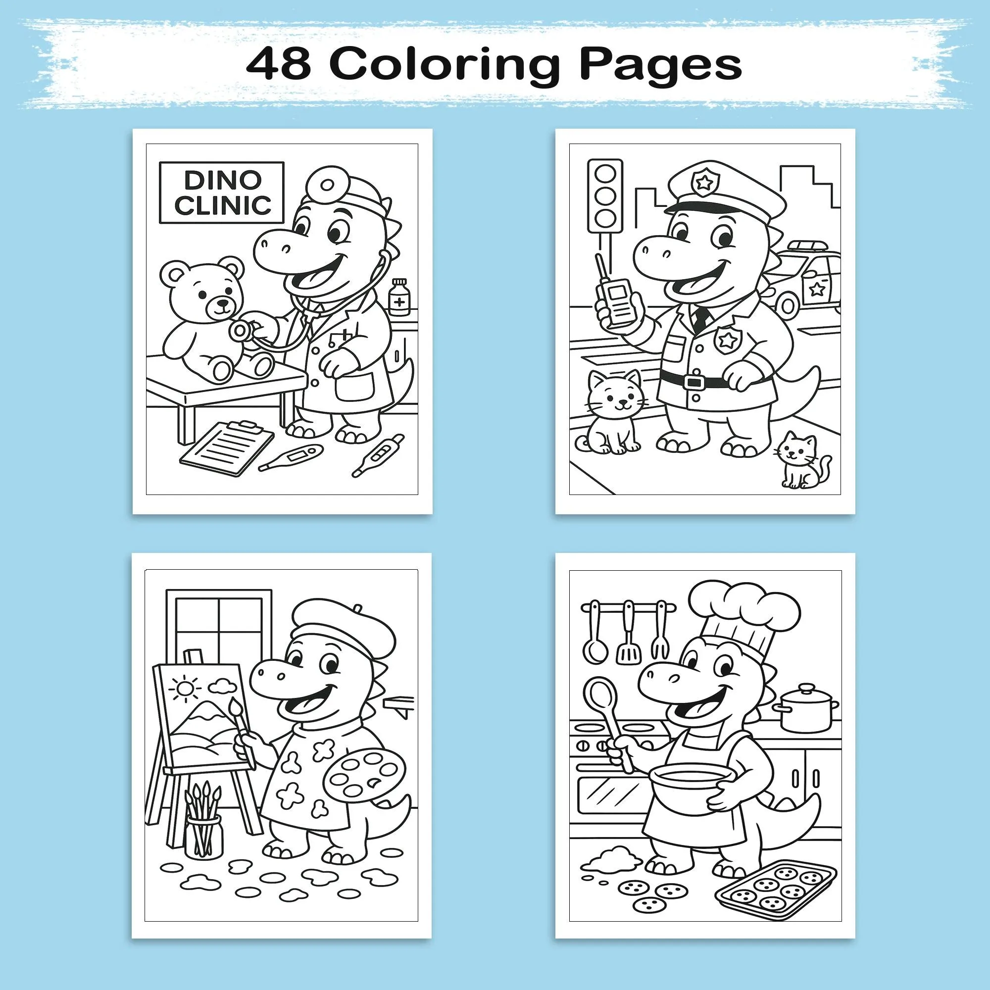 Dino Jobs Adventure Coloring Pages – 48 Pages – Funny, Imaginative, Career-Themed Scenes – For Kids - image 4