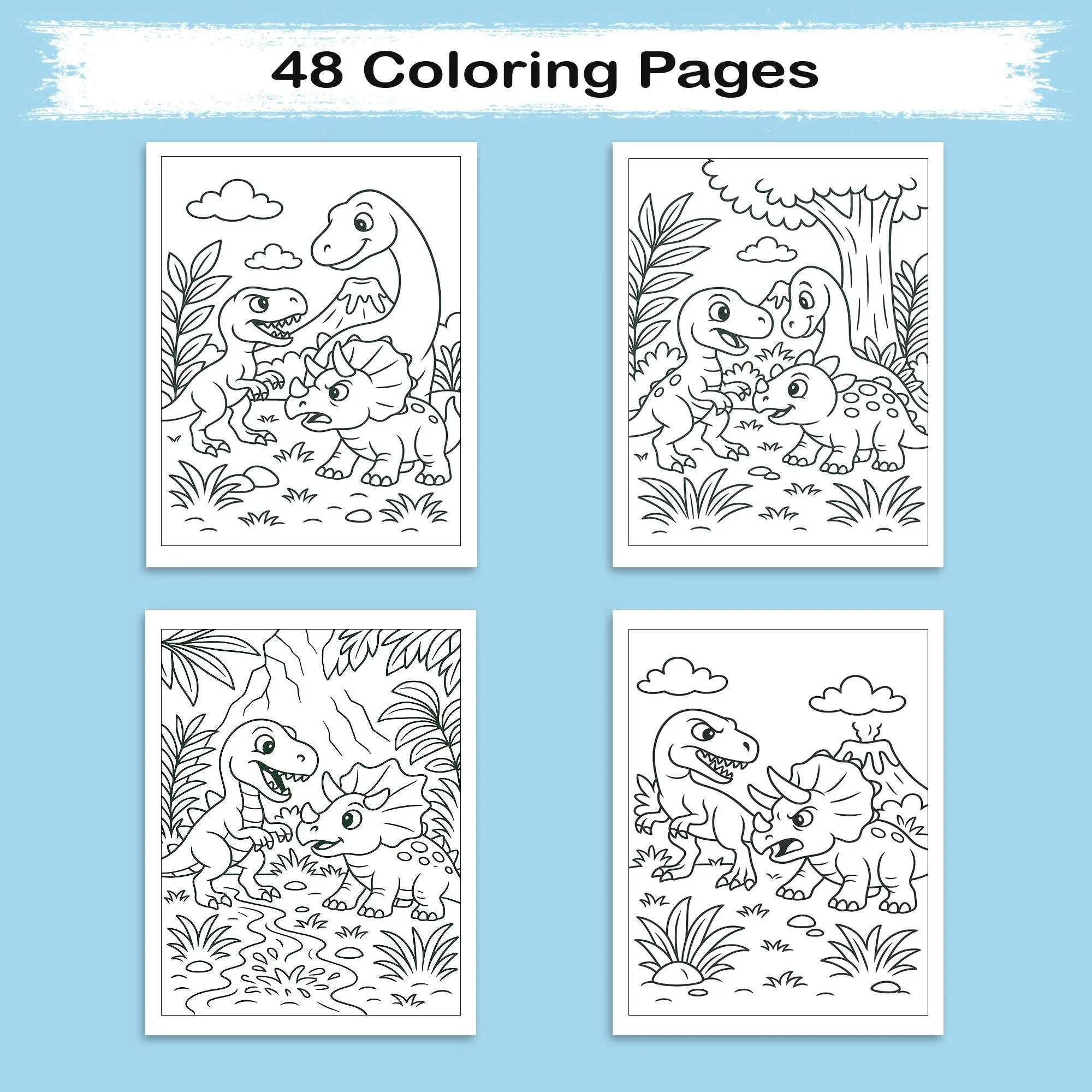 Jurassic Friends & Fights Coloring Pages for Kids – 48 Dino Adventures - image 3