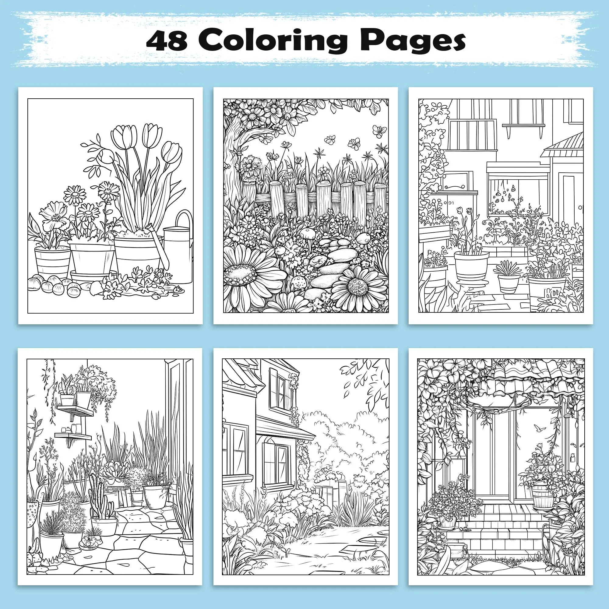Blooming Garden Paths Coloring Pagesβ 48 Pages β Beautiful Flowers, Stone Paths, Wooden Fence β For Adults - image 3