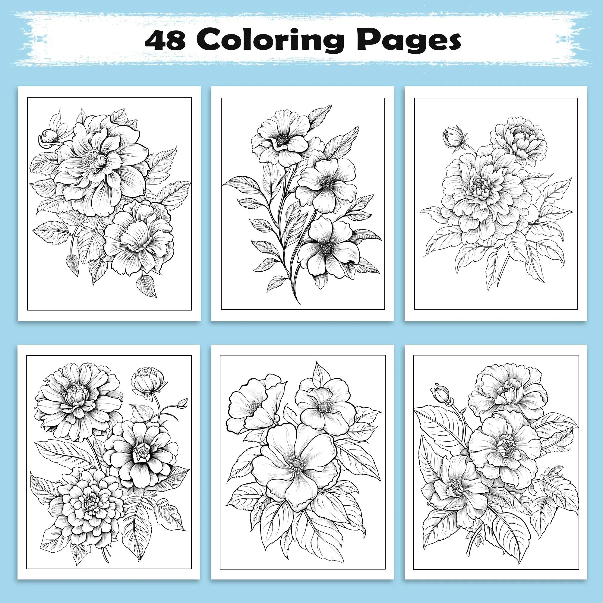 Garden Grace Coloring Pages – 48 Beautiful Flower Line Art Designs for Adults - image 2