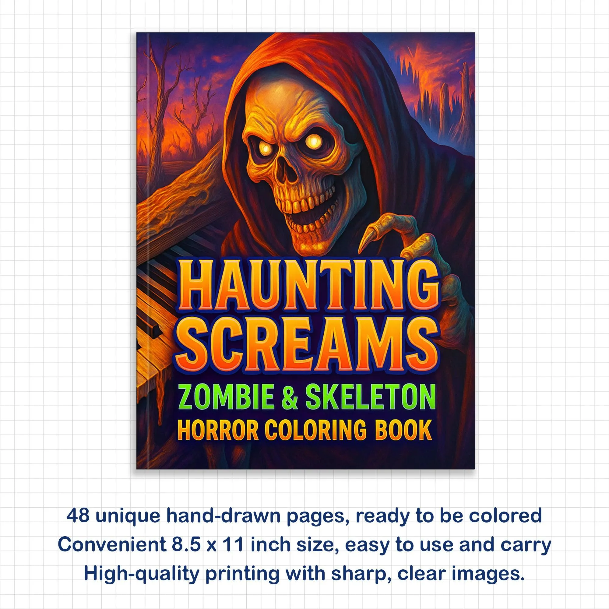 Haunting Screams Horror Coloring Pages – 48 Pages – Scary Skeletons, Zombies & Haunted Piano Scene – For Adults - image 2