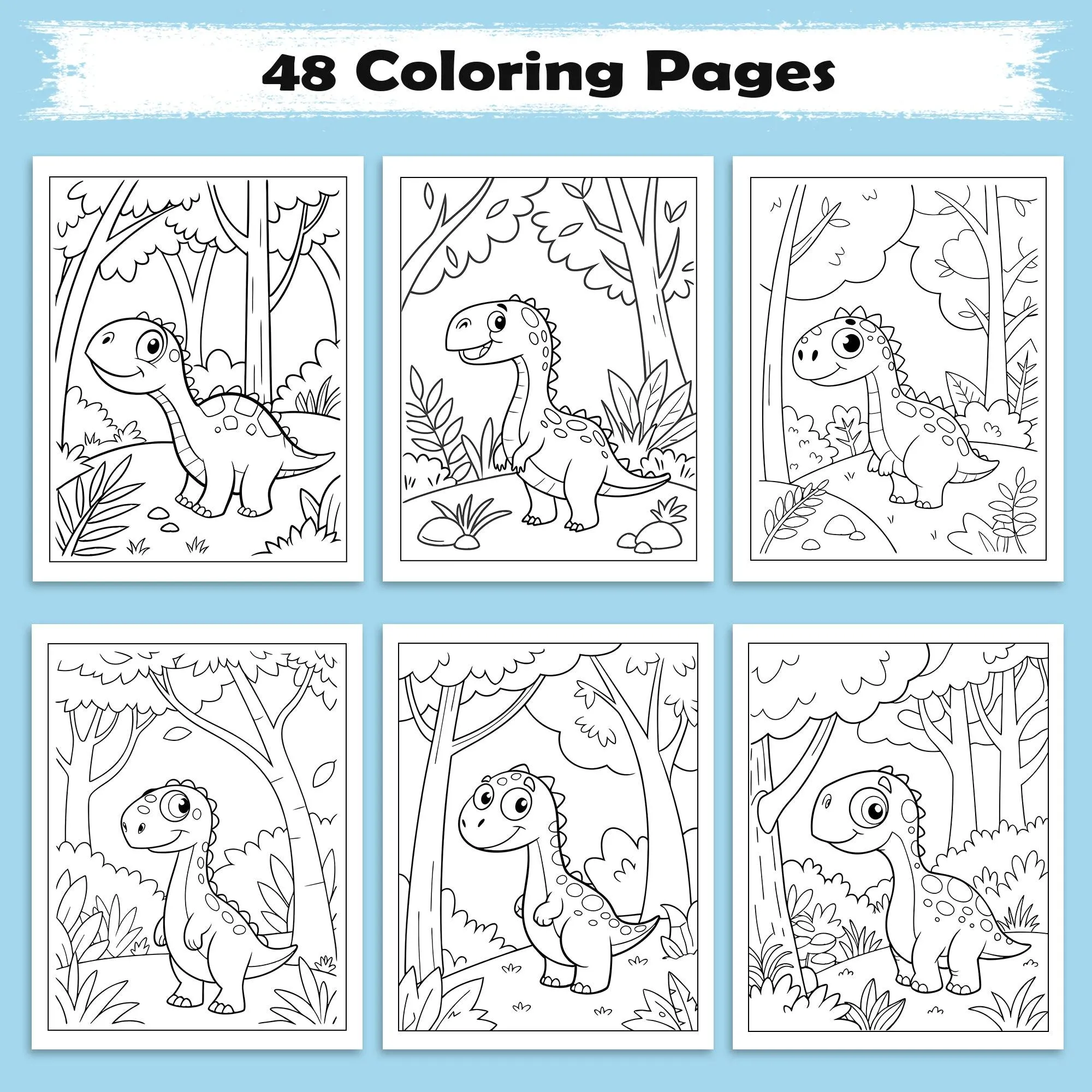 Forest Dino Friends – Fun Dinosaur Coloring Pages – 48 Pages – Jungle, Cute Dinosaurs, Simple Line Art – For Kids - image 3