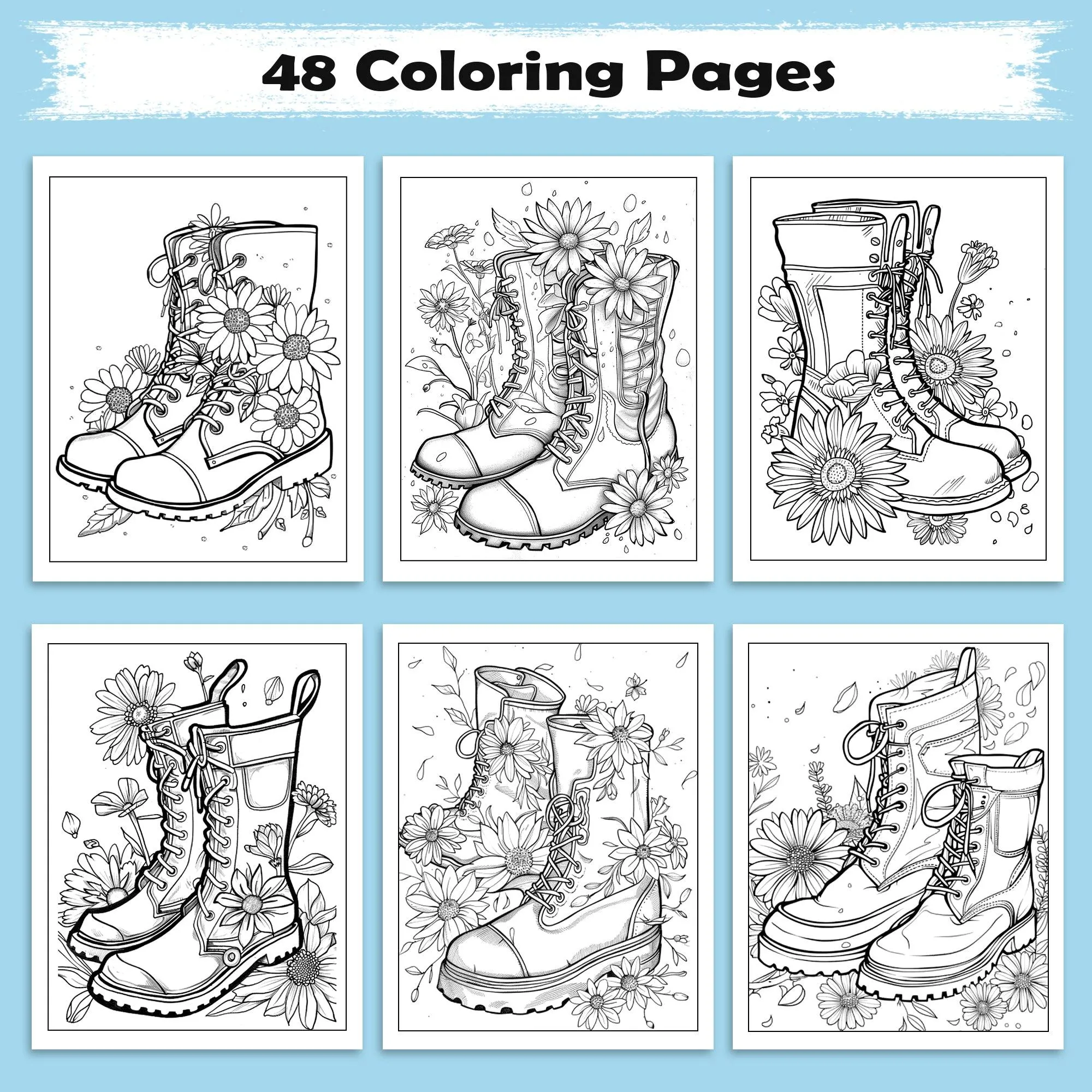 Daisy Steps Coloring Pages – 48 Charming Flower & Boot Illustrations for Adults - image 5