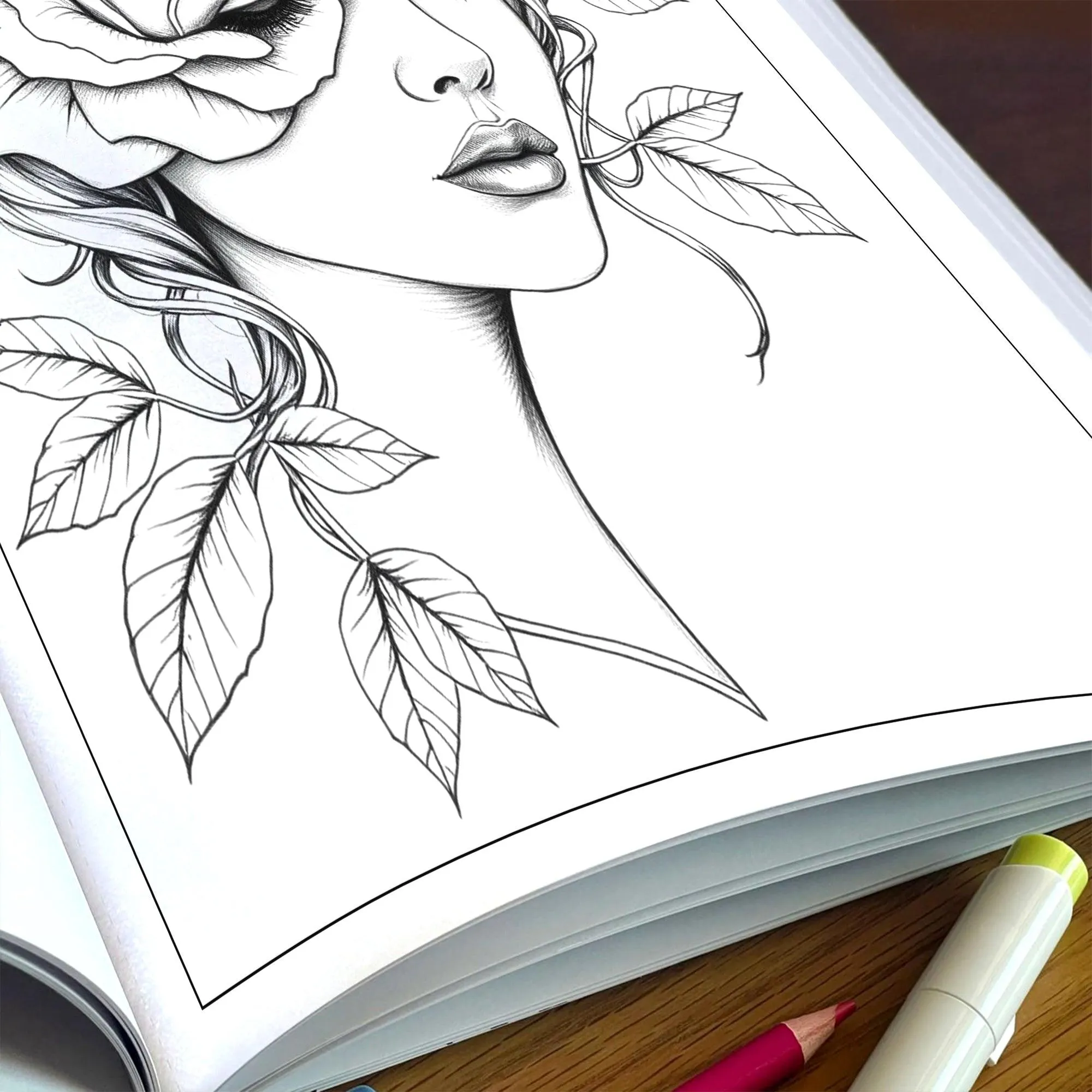 Faces in Bloom – Coloring Pages – 48 Surreal Floral Portraits – For Kids And Adults - image 6