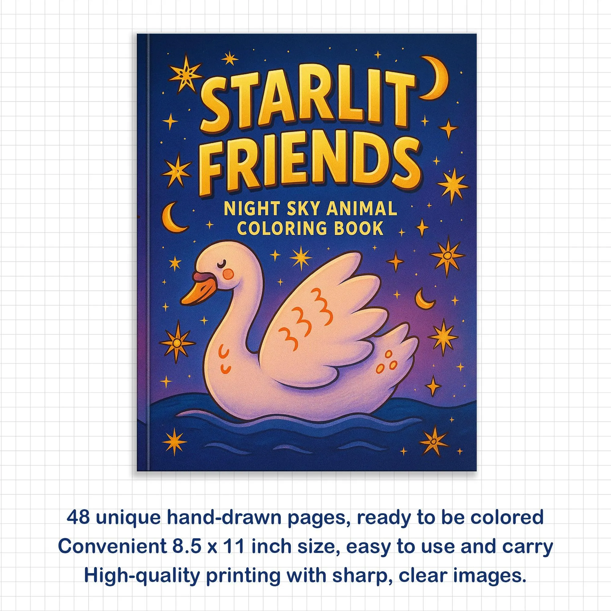 Starlit Friends Coloring Pages – 48 Pages – Cute Night Animals – For Kids - image 2