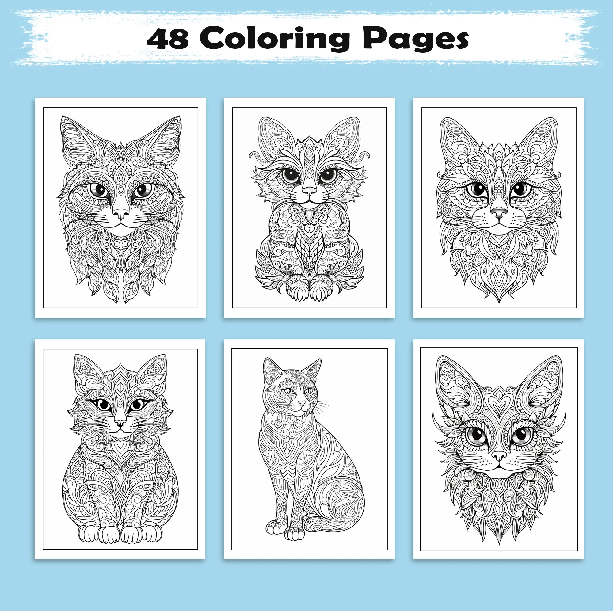 Mystic Cats – Mandala Coloring Pages – 48 Pages – Intricate Feline Patterns, Stress-Relieving Designs – For Adults - image 3