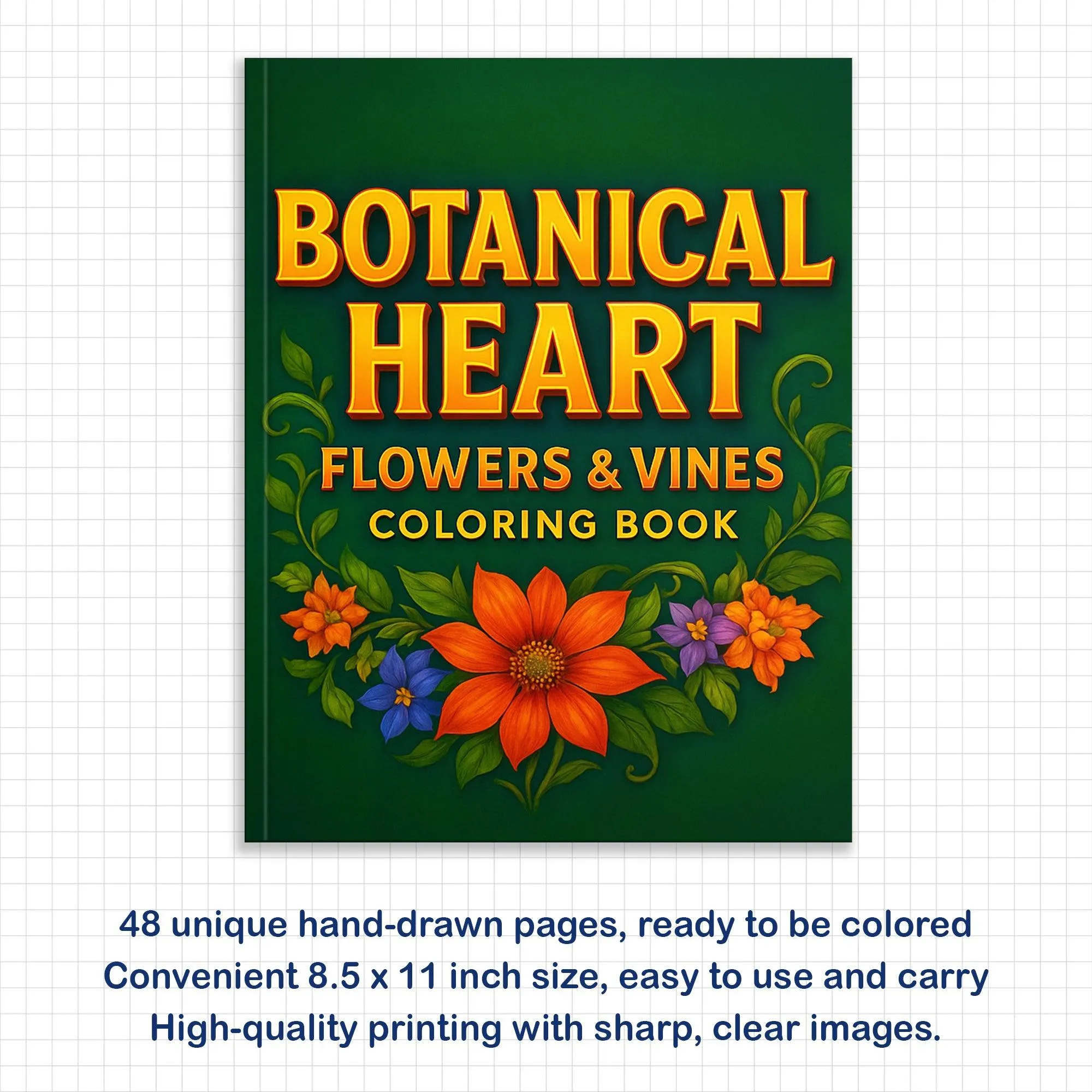 Botanical Heart Coloring Pages – 48 Pages – Beautiful Flowers, Vines, Nature – For Adults - image 2
