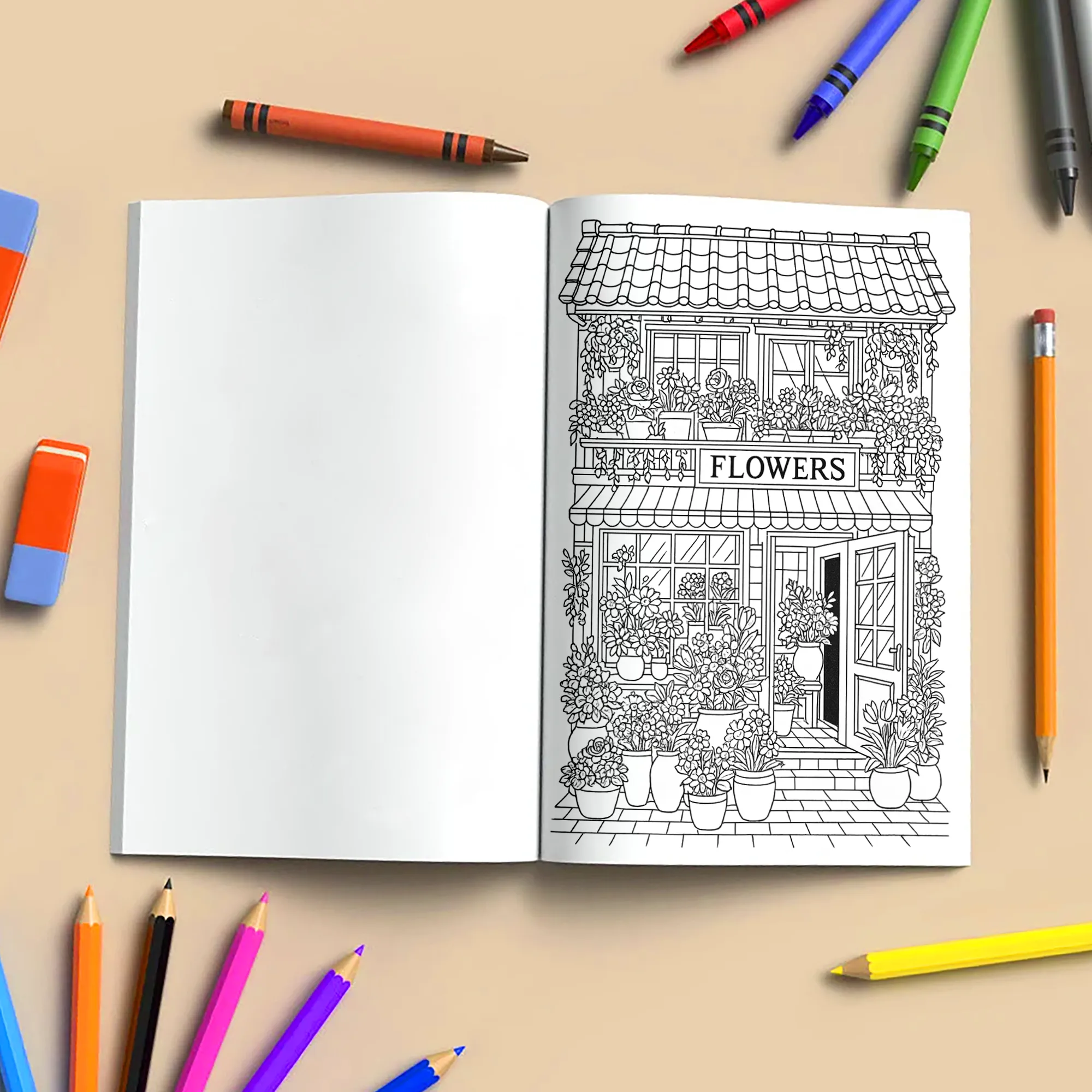Flower Storefront Coloring Book - Romantic Streets and Blossoming Window Displays - image 5