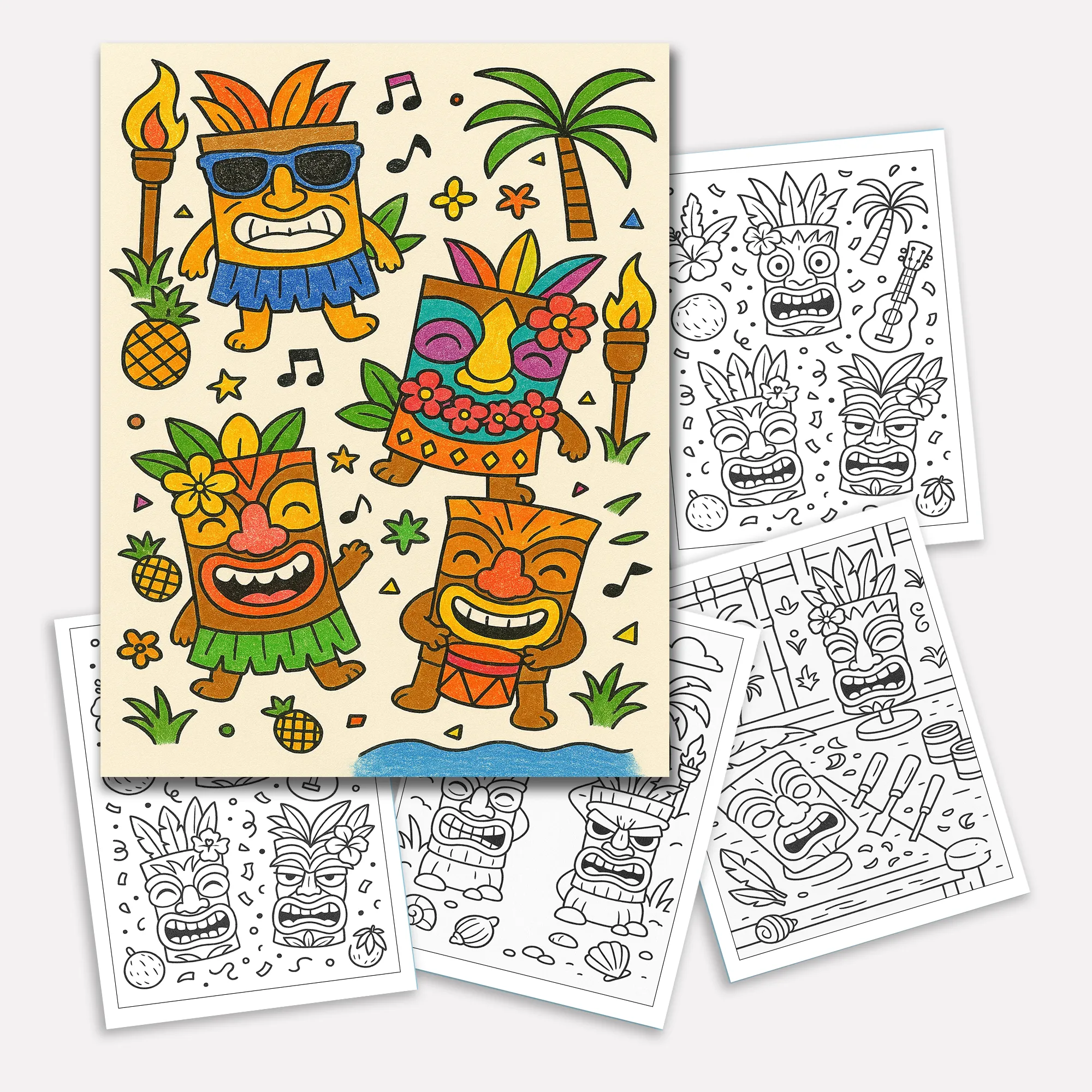 Tiki Party Vibes Coloring Pages – 48 Pages – Fun, Playful, Luau Adventures – For Kids - image 3