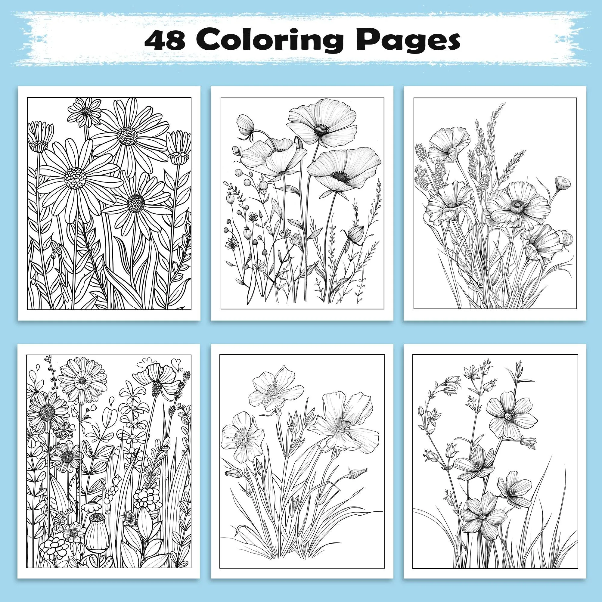 Wild Meadow Blooms Coloring Pages – 48 Elegant Floral Designs for Adults - image 2