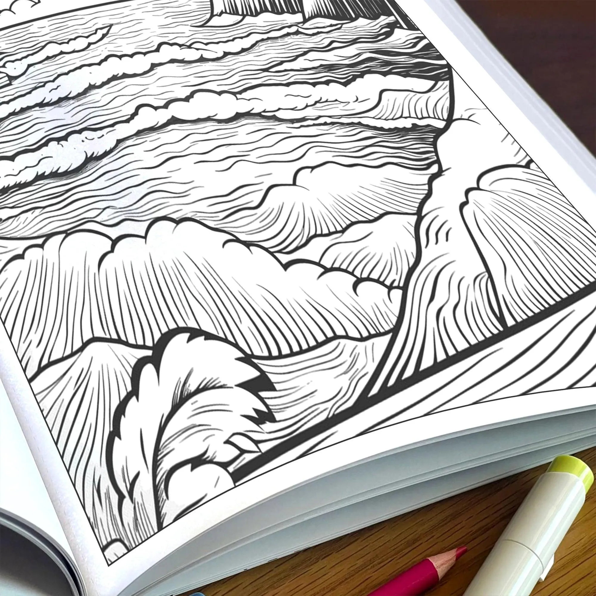 Waves of Hawaii Coloring Pages - 48 Sunrise Coast Scenes for Adults - image 5