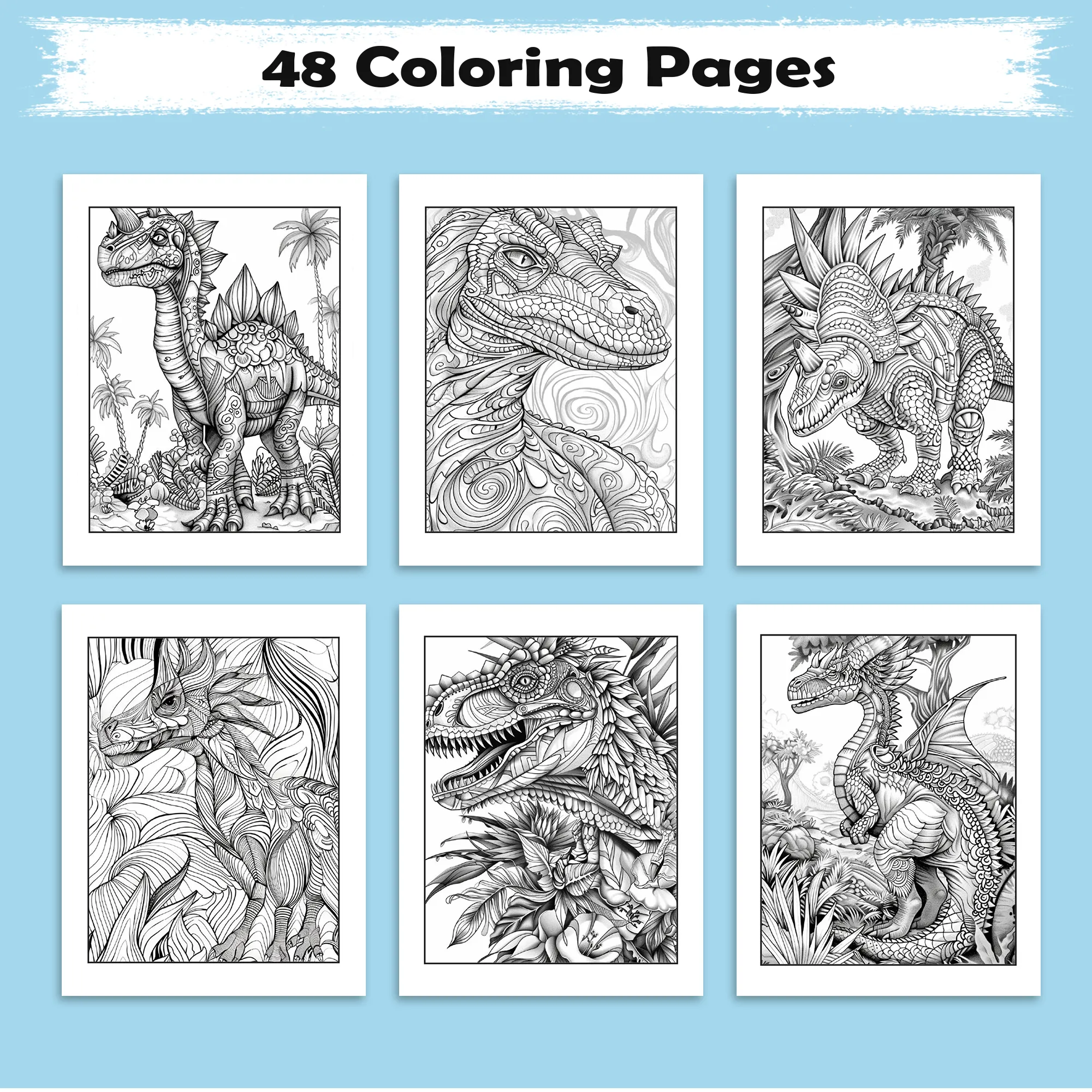 Dino Kingdom Coloring Pages – 48 Intricate, Detailed Dinosaur Scenes – For Adults - image 3