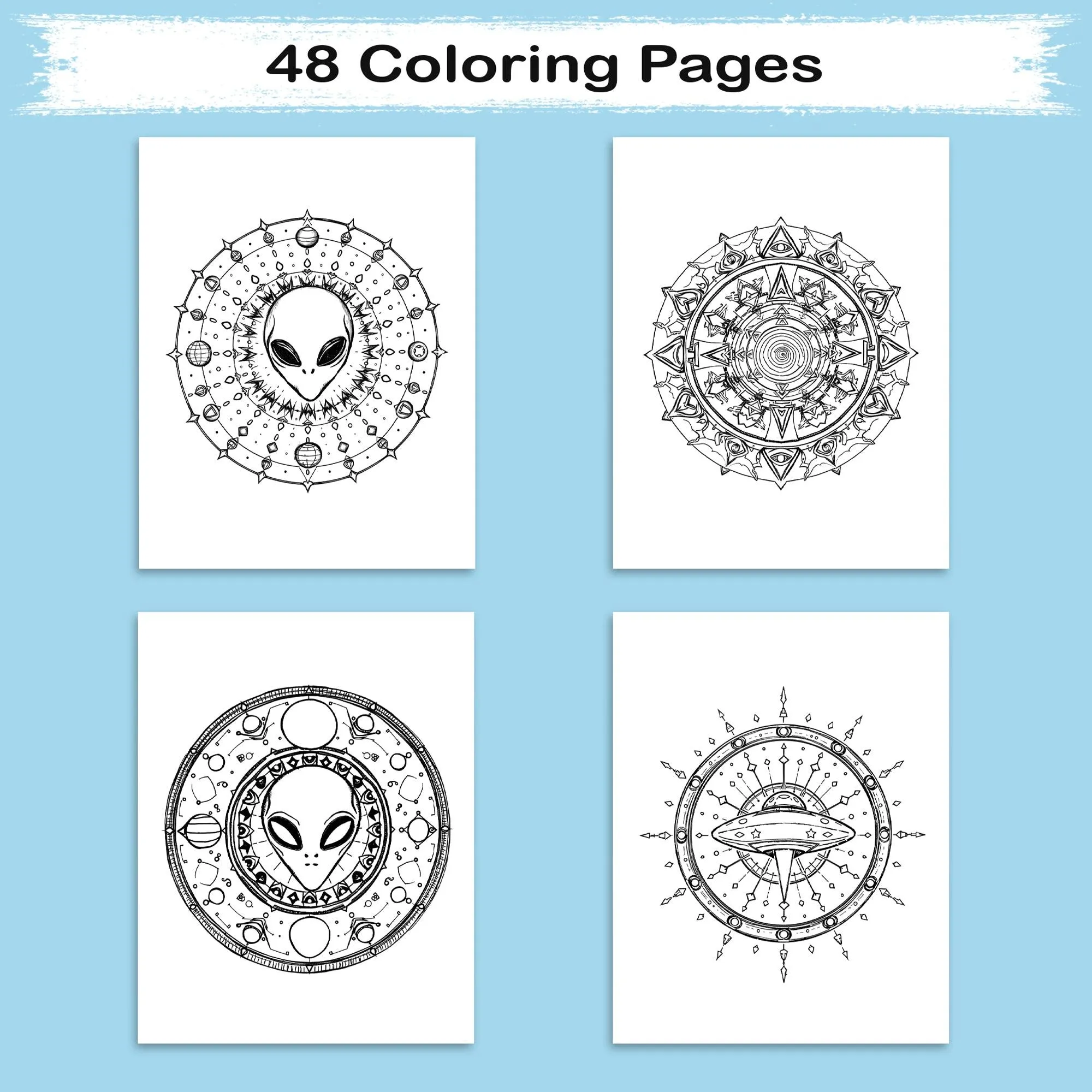 Galactic Mandalas – Mandala Coloring Pages – 48 Pages – UFOs, Aliens, Meteors & Cosmic Symbols – For Adults - image 2