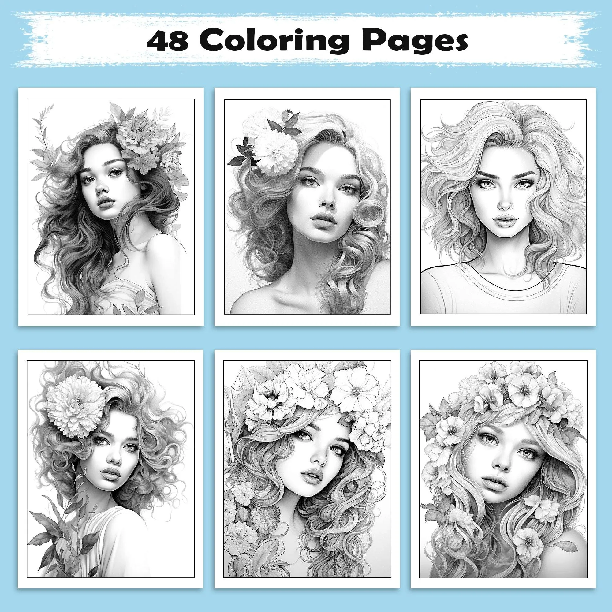 Cozy Blossom Girls Coloring Pages – 48 Relaxing Line Art Illustrations for Adults - image 2